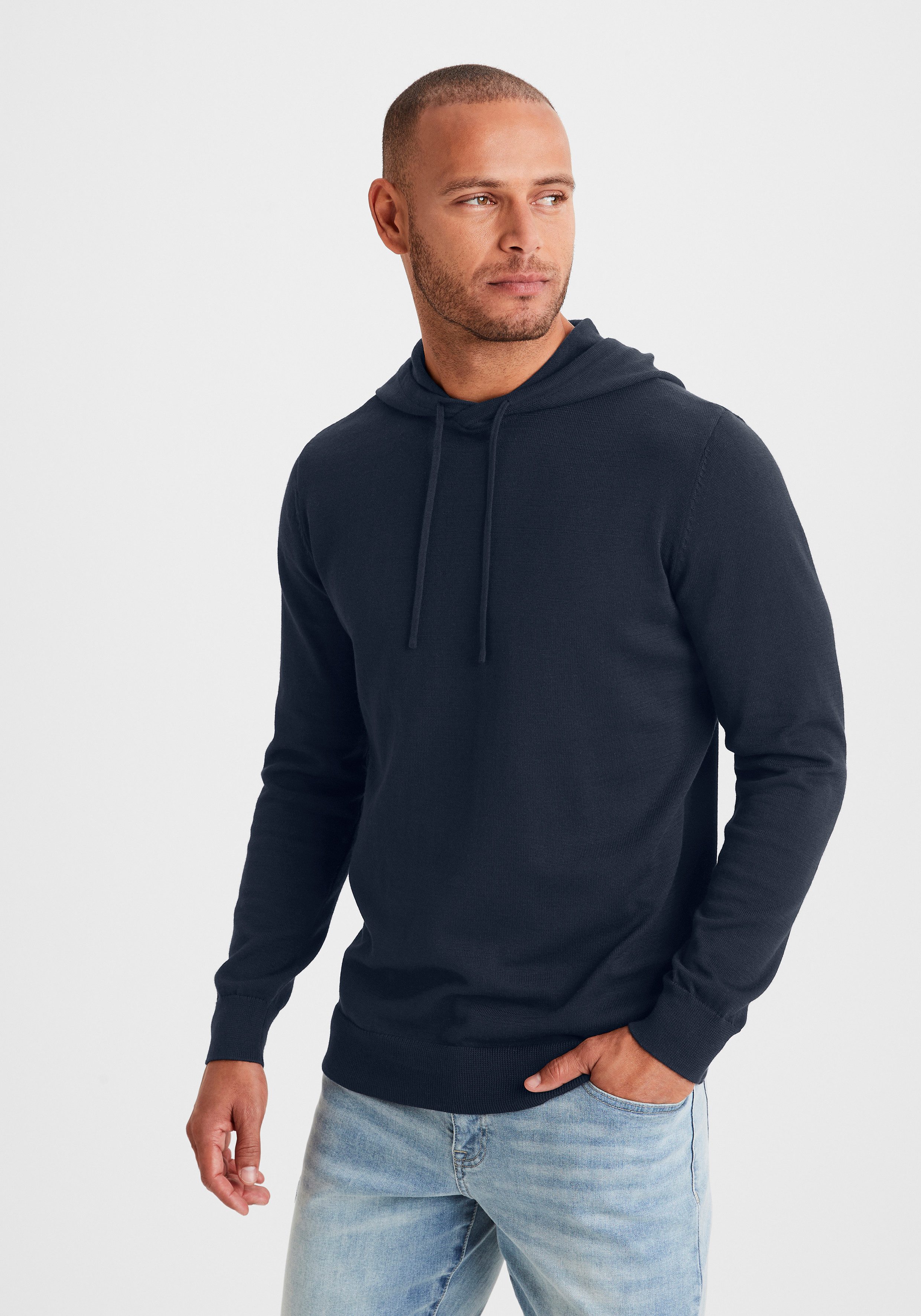 H.I.S Hoodie, Strickpullover mit Kapuze Feinstrick aus pflegeleichter Baumwollmischung