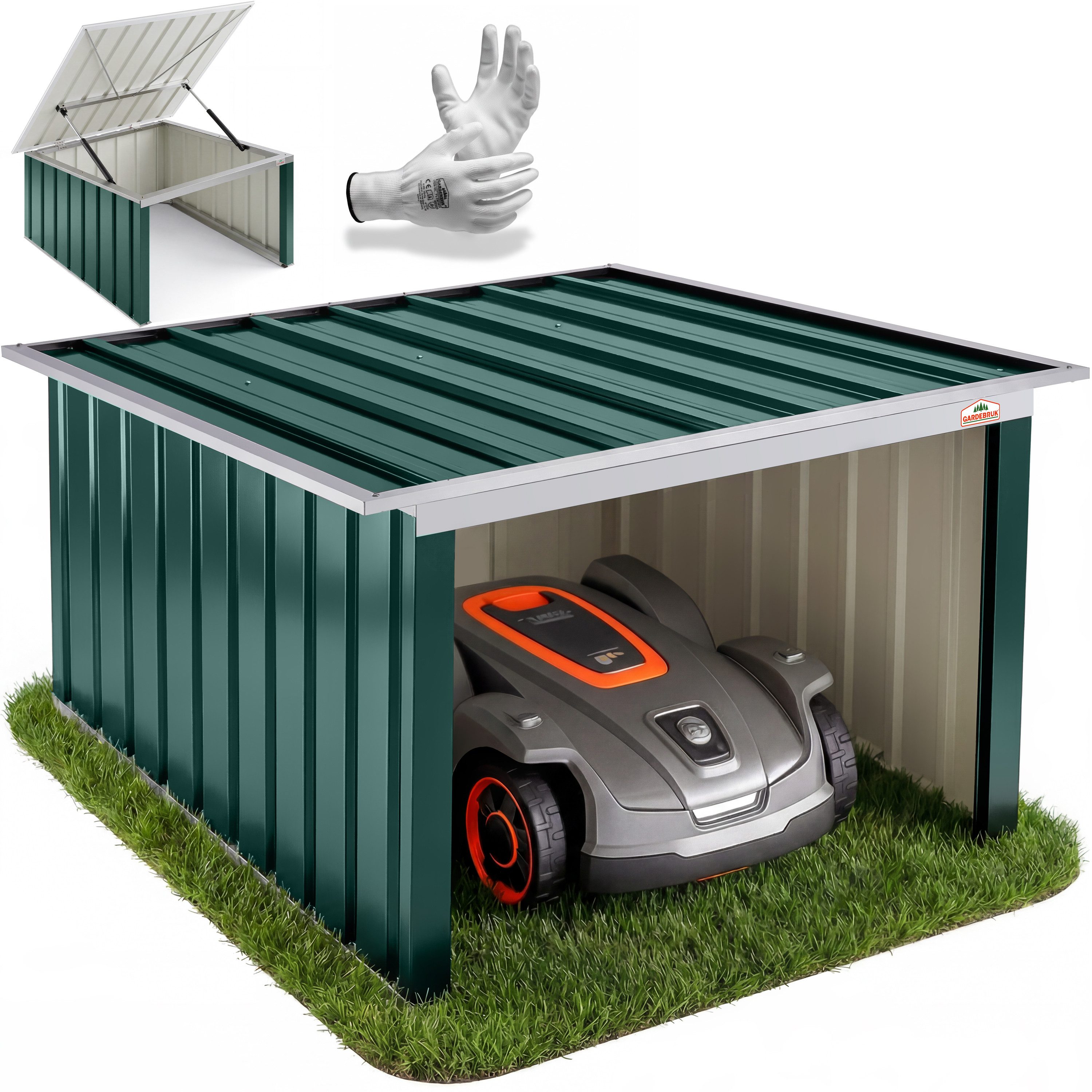Gardebruk Mähroboter-Garage, Pultdach Metall 89x90x54cm Wetterbeständig Dach klappbar 4x Erdanker