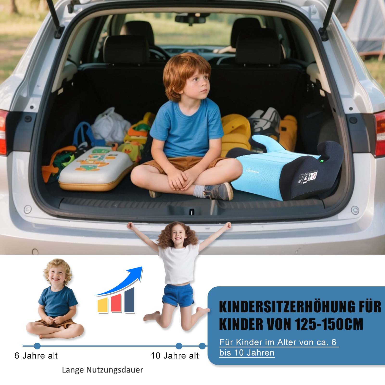 Bemesu Kindersitzerhöhung Kindersitzerhöhung ECE R129/03 Sitzerhöhung für Kinder von 125–150cm, ab: ab 6 Jahre oder 125cm Körpergröße, bis: bis 12 Jahre oder 15 – Bild 3 von 5