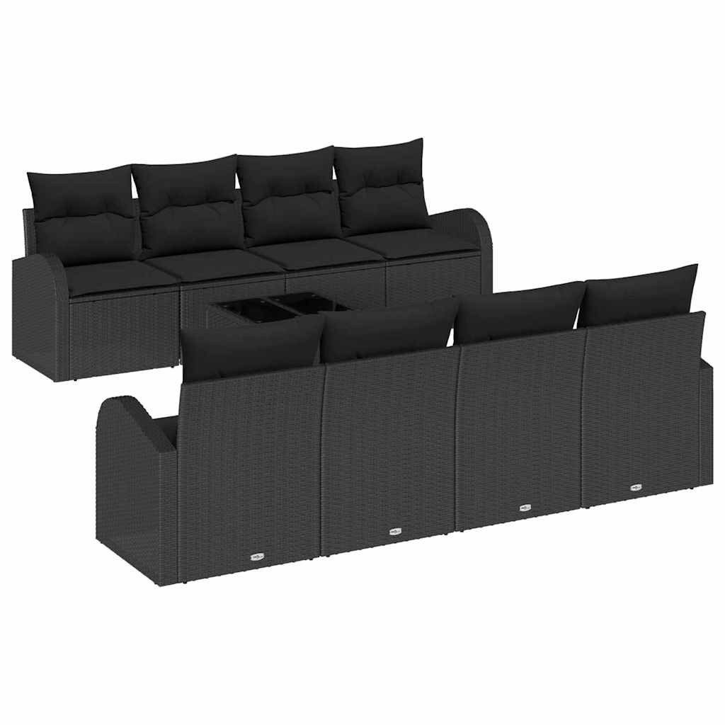 vidaXL Loungesofa Gartensofa-set Schwarz 55 x 55 x 37 cm Poly-Rattan, 9 Teile