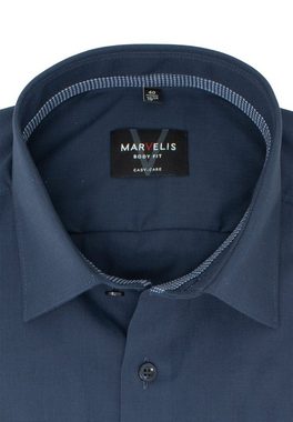 MARVELIS Businesshemd Businesshemd - Body Fit - Langarm - Einfarbig - Blau