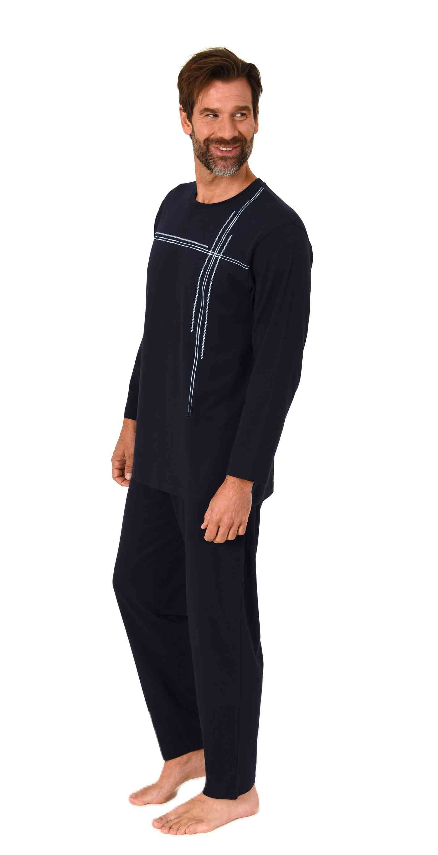Normann Pyjama Normann Herren langarm Schlafanzug mit Frontprint in zeitlos günstig online kaufen