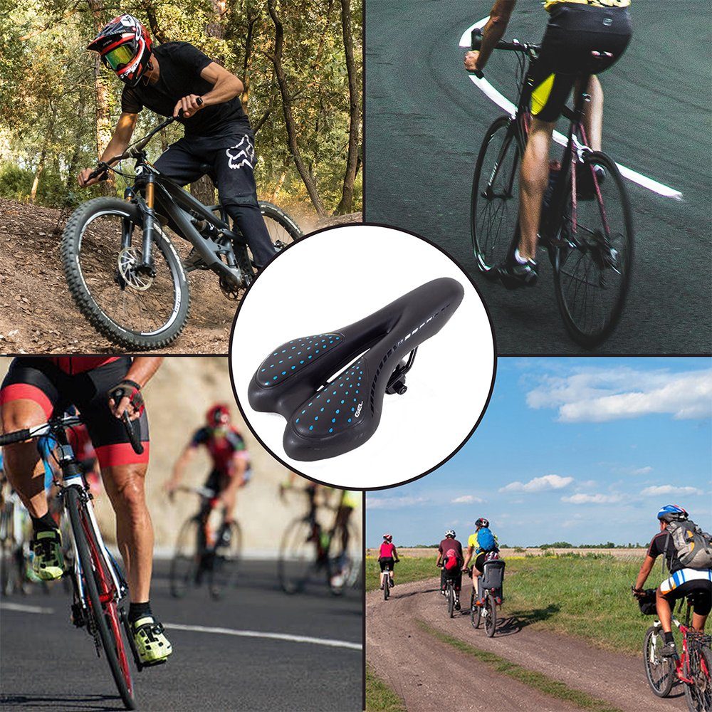 Mucola Fahrradsattel Ergonomischer Fahrradsattel Schwarz Blau Anti Rutsch Gel Belüftung (Stück, 1-tlg., Einzelartikel), Gelsattel