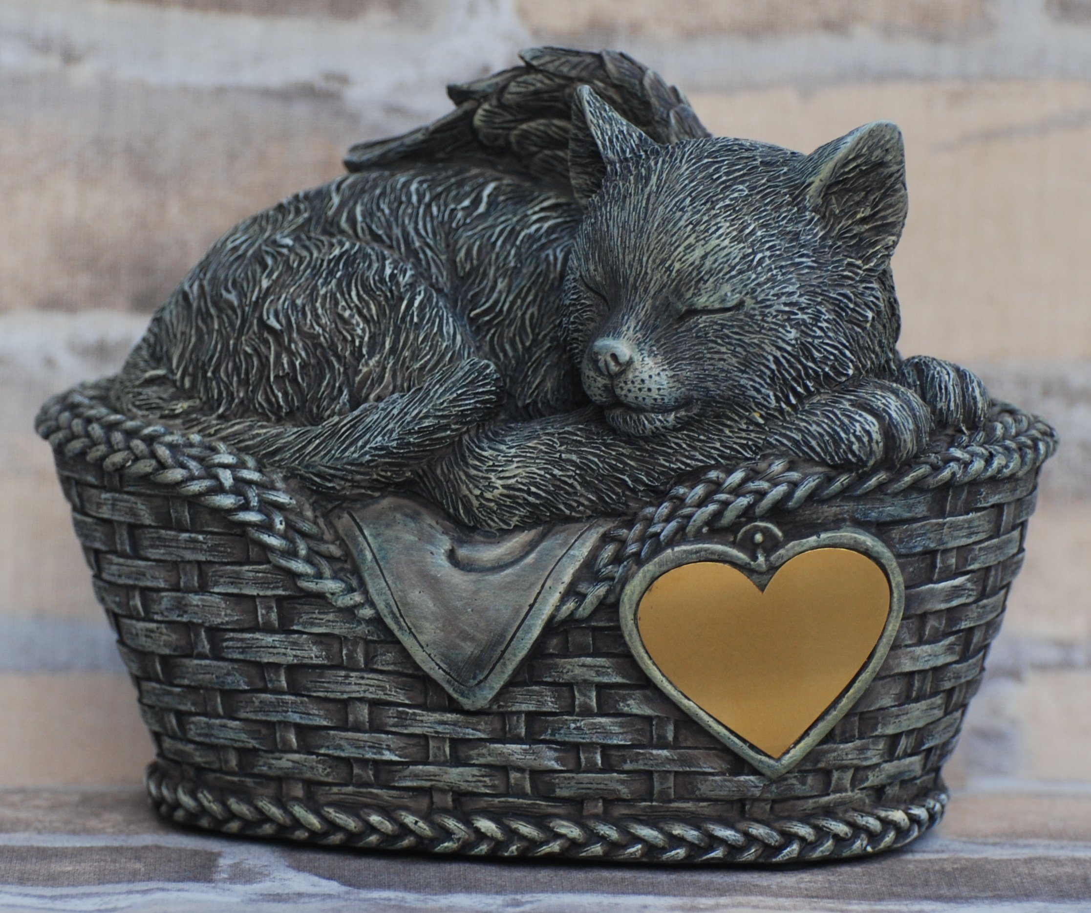 MystiCalls Dekofigur Katzen Urne grau als Katzen-Engelfigur und Gravurplatt günstig online kaufen