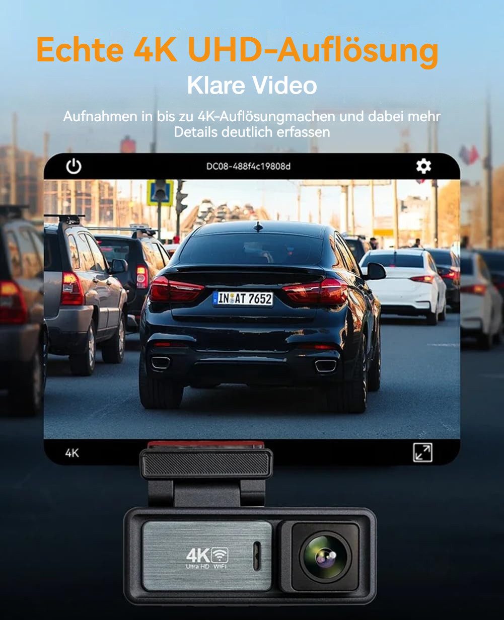Tekoo Dashcam 4K Ultra HD mit WiFi & App, 140° Weitwinkel, G-Sensor, IPS Dashcam (4K Ultra HD, WLAN (WiFi), 1x Dashcam, 1x Halterung, 1x KFZ-Ladegerät, 1x Anleitung, WDR-Technologie, Integrieertes WiFi, App-Steuerung, F1.6 Blende)
