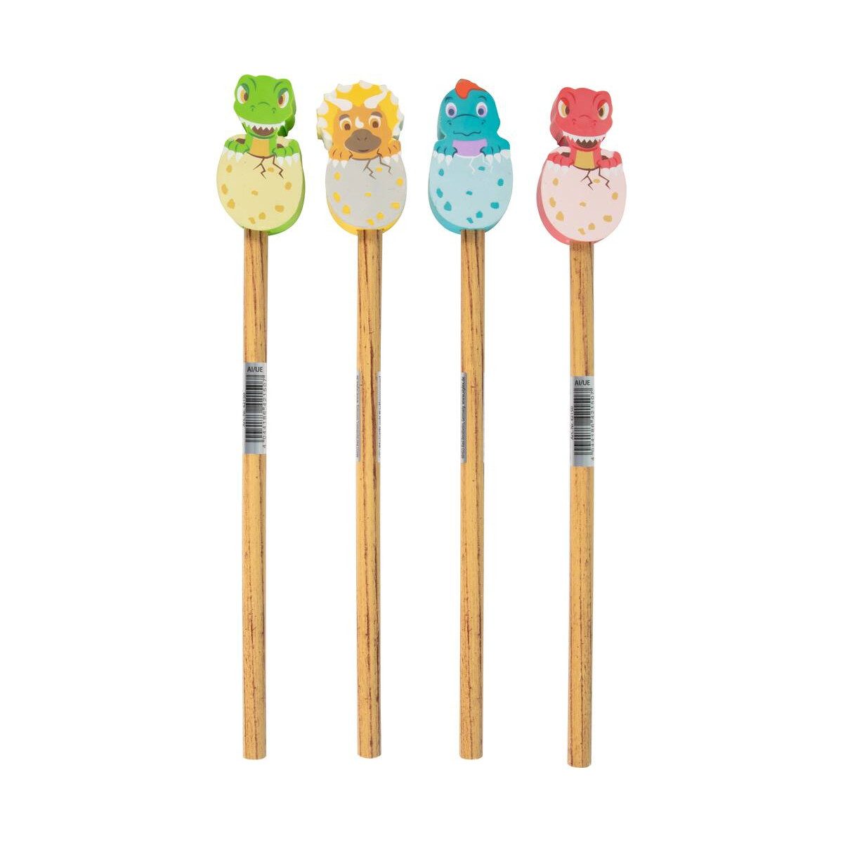 Stylex Schreibwaren Bleistift 4 Bleistifte / mit Radiergummi-Topper "Baby-Dino"