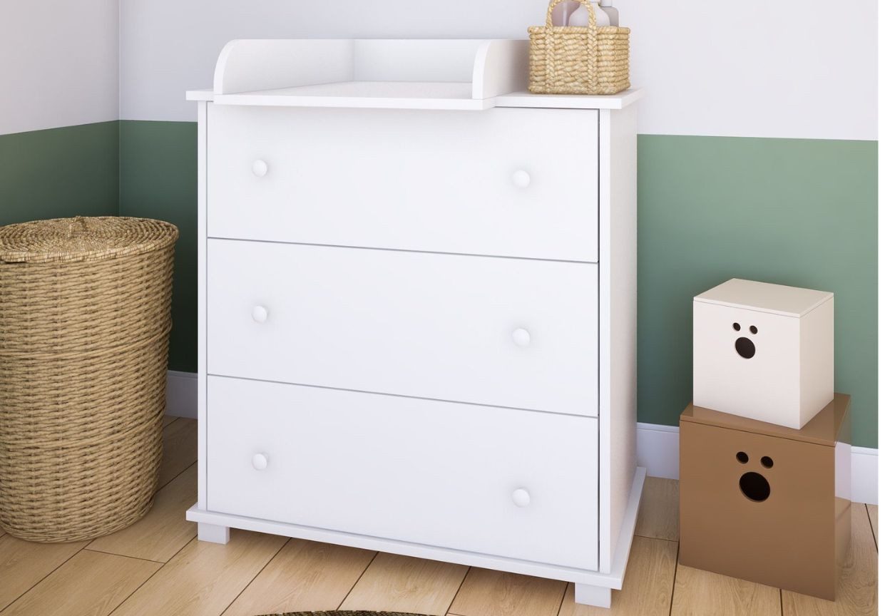 Kids Collective Wickelkommode Wickeltisch Kommode mit abnehmbarem Wickelaufsatz, mit 3 Schubladen in weiss Made in Europe