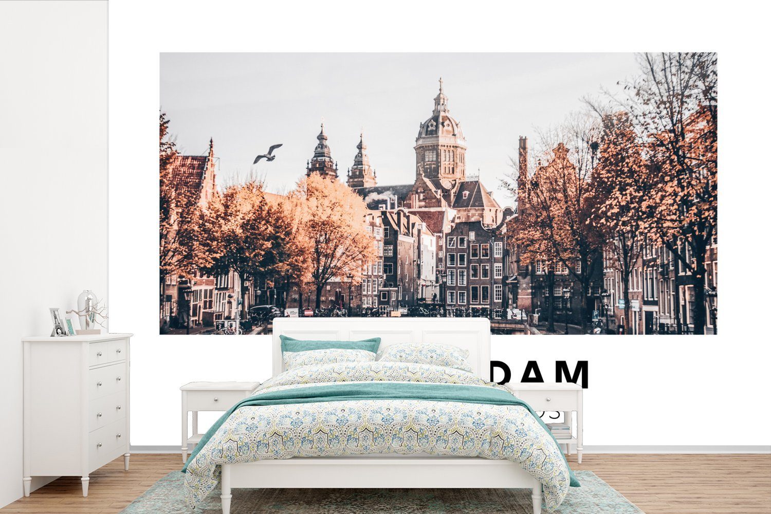 MuchoWow Fototapete Amsterdam - Niederlande - Brücke, Matt, bedruckt, (6 St), Wallpaper für Wohnzimmer, Schlafzimmer, Kinderzimmer, Vinyl Tapete