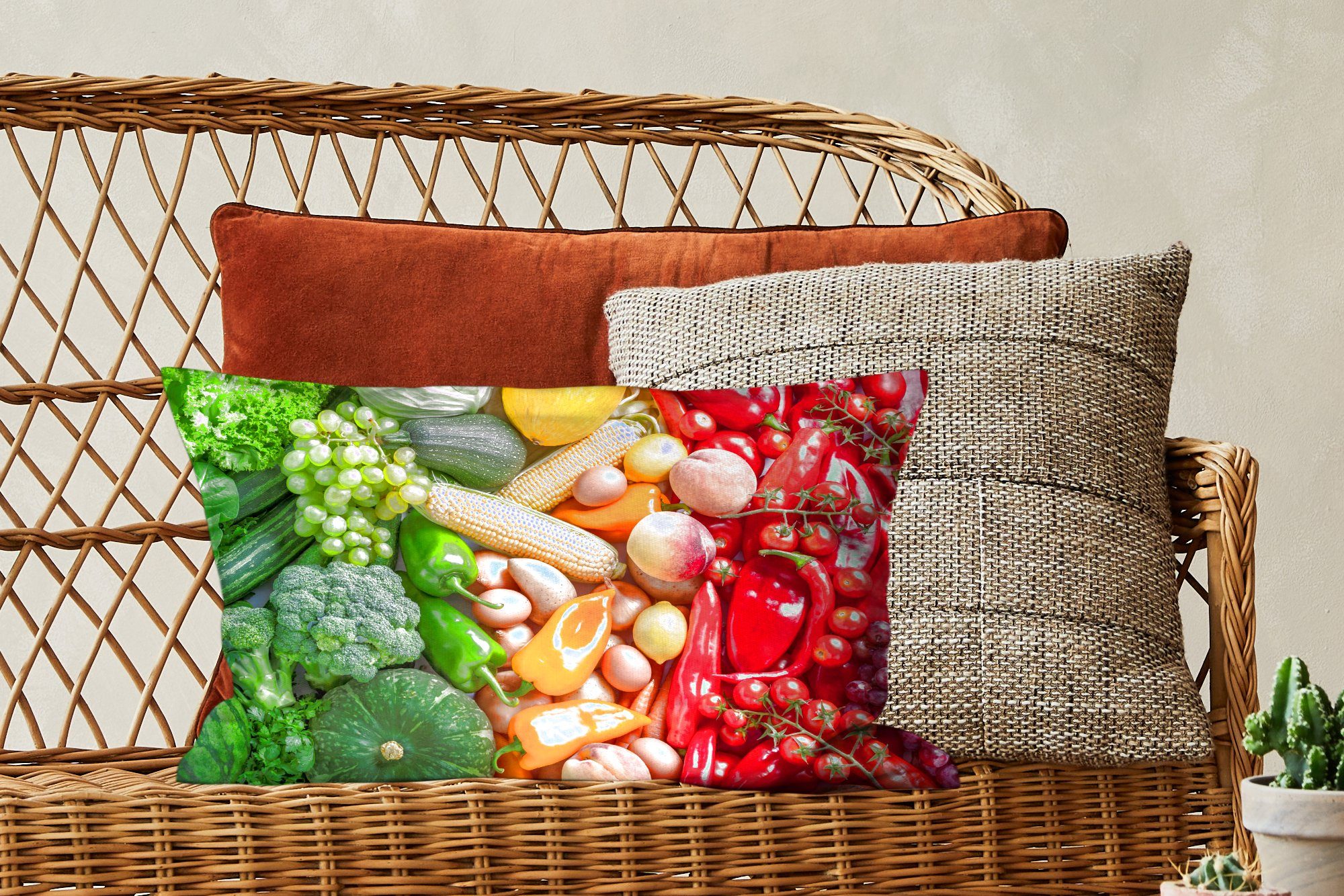 Schlafzimmer Gemüse Zierkissen, mit Obst Dekokissen - Dekoration, Füllung, Dekokissen MuchoWow Regenbogen, Wohzimmer -
