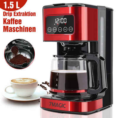 7MAGIC Filterkaffeemaschine, 1.5l Kaffeekanne, Kaffeemaschine mit Permanentfilter, Timer, 2 Konzentration, Automatische Abschaltung und Warmhaltefunktion