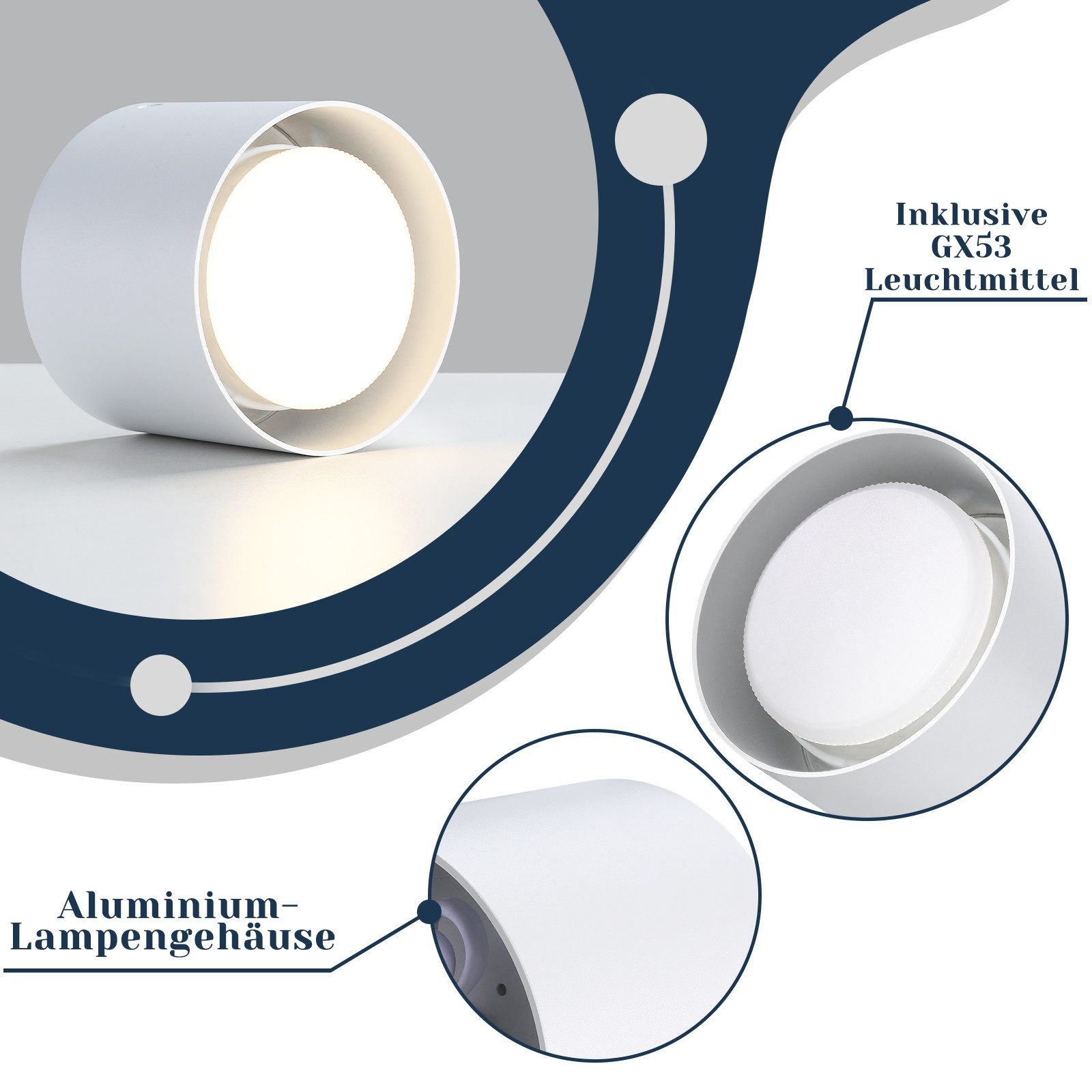 Nettlife LED Deckenspot Aufbaustrahler Rund Schwarz 5W kleine schwenkbar Aluminium GX53, 30° drehbar, LED fest integriert, Warmweiß, GX53 Leuchtmittel für Küche – Bild 2 von 5