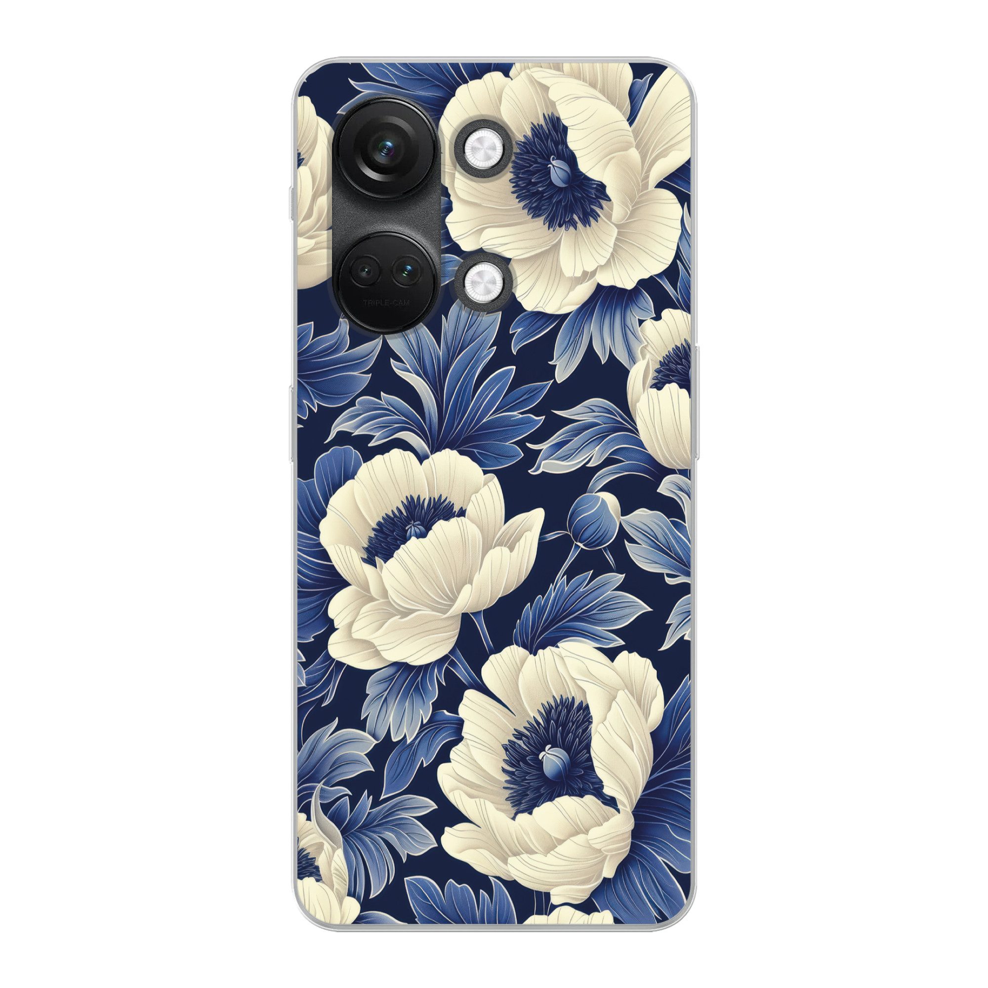 MuchoWow Handyhülle für OnePlus Nord 3 Blumen - Muster - Blau - Weiß, Phone Case, Silikon, Schutzhülle Dünn