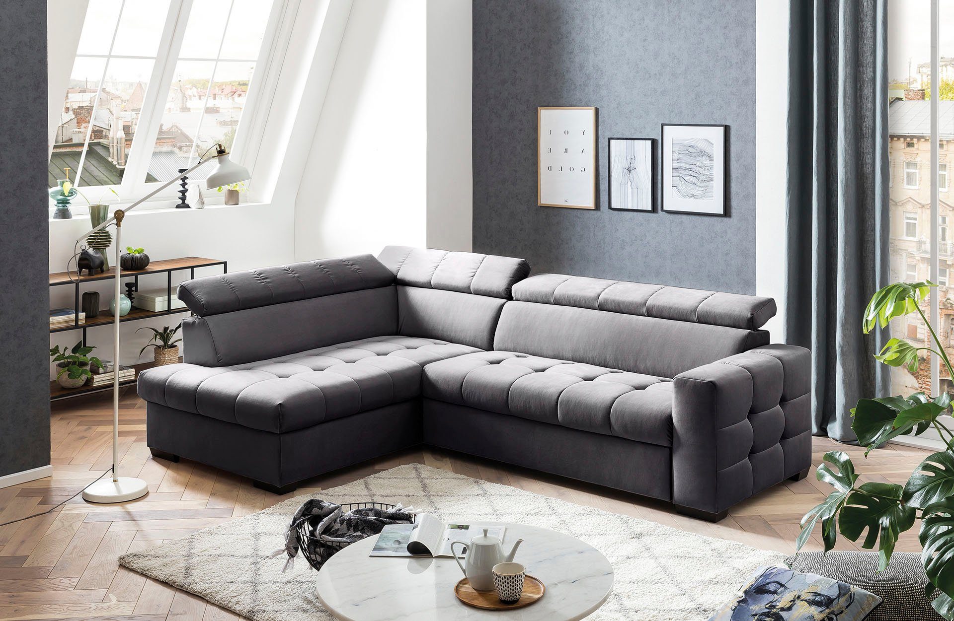 exxpo - sofa fashion Ecksofa Sitzbereich, Otusso, Bettfunktion mit im Steppung und Wahlweise Bettkasten