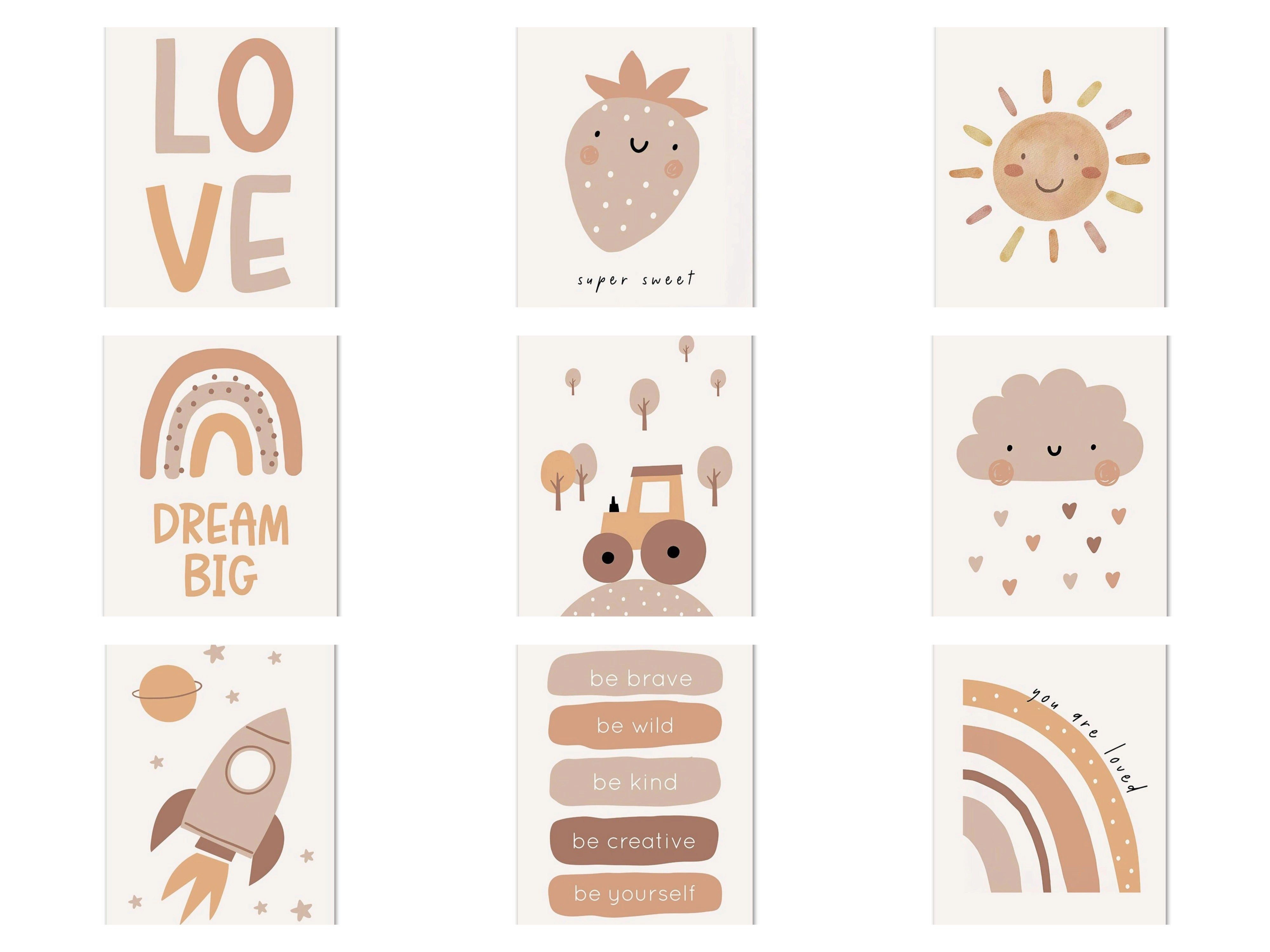 JUSTGOODMOOD Poster Baby Motive Sonne Liebe Wolke Rakete Regenbogen Erdbeere Träume groß u, I (1 St)