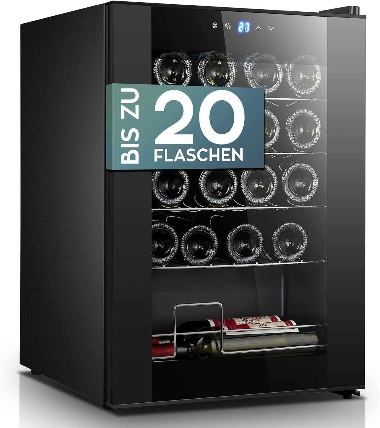 Weinkühler 3220, Heinrich´s Weinkühlschrank mit bis HFK á 0,75l,Getränkekühlschrank, Standardflaschen 5 18°C Kühlung 20 von für