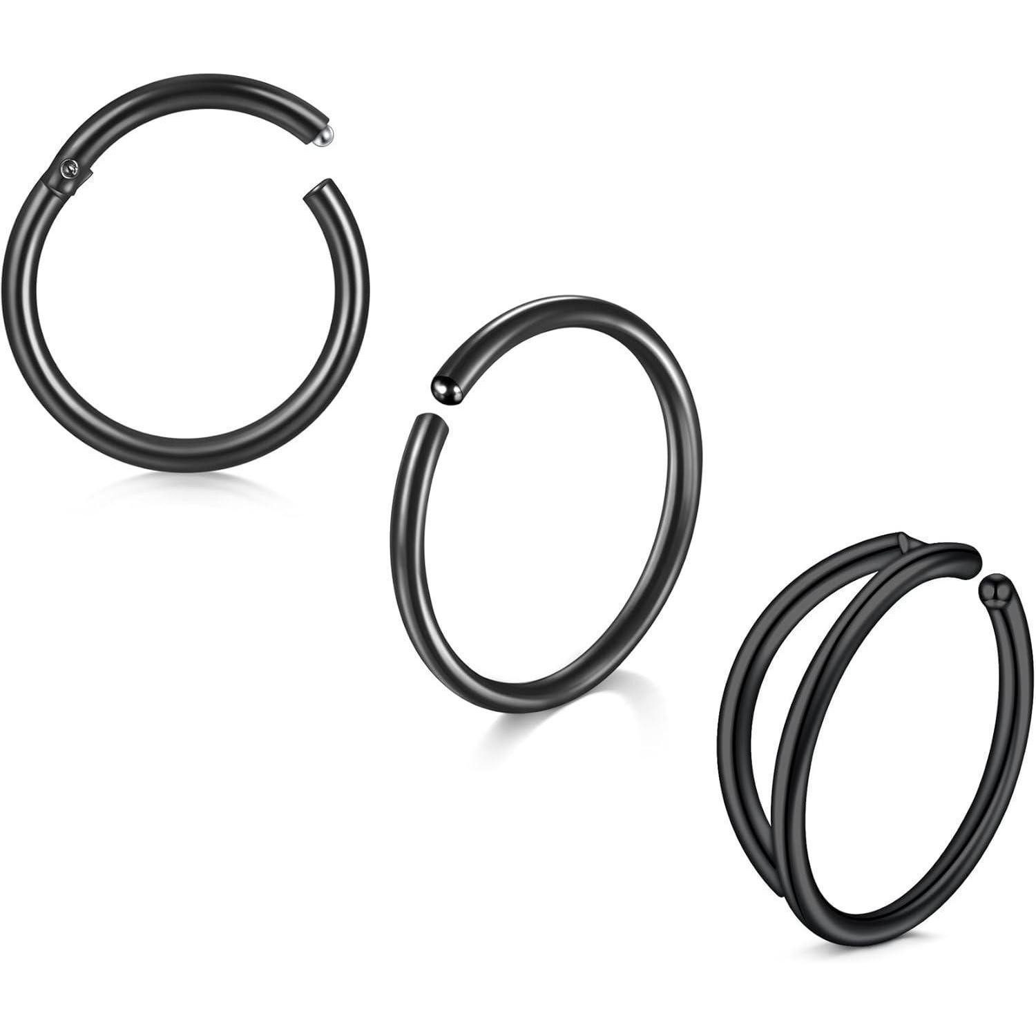 Nasenpiercing Nasenring Schraubensatz Edelstahl 0.6 0.8 1.0mm 7mm 0.8*8mm-black