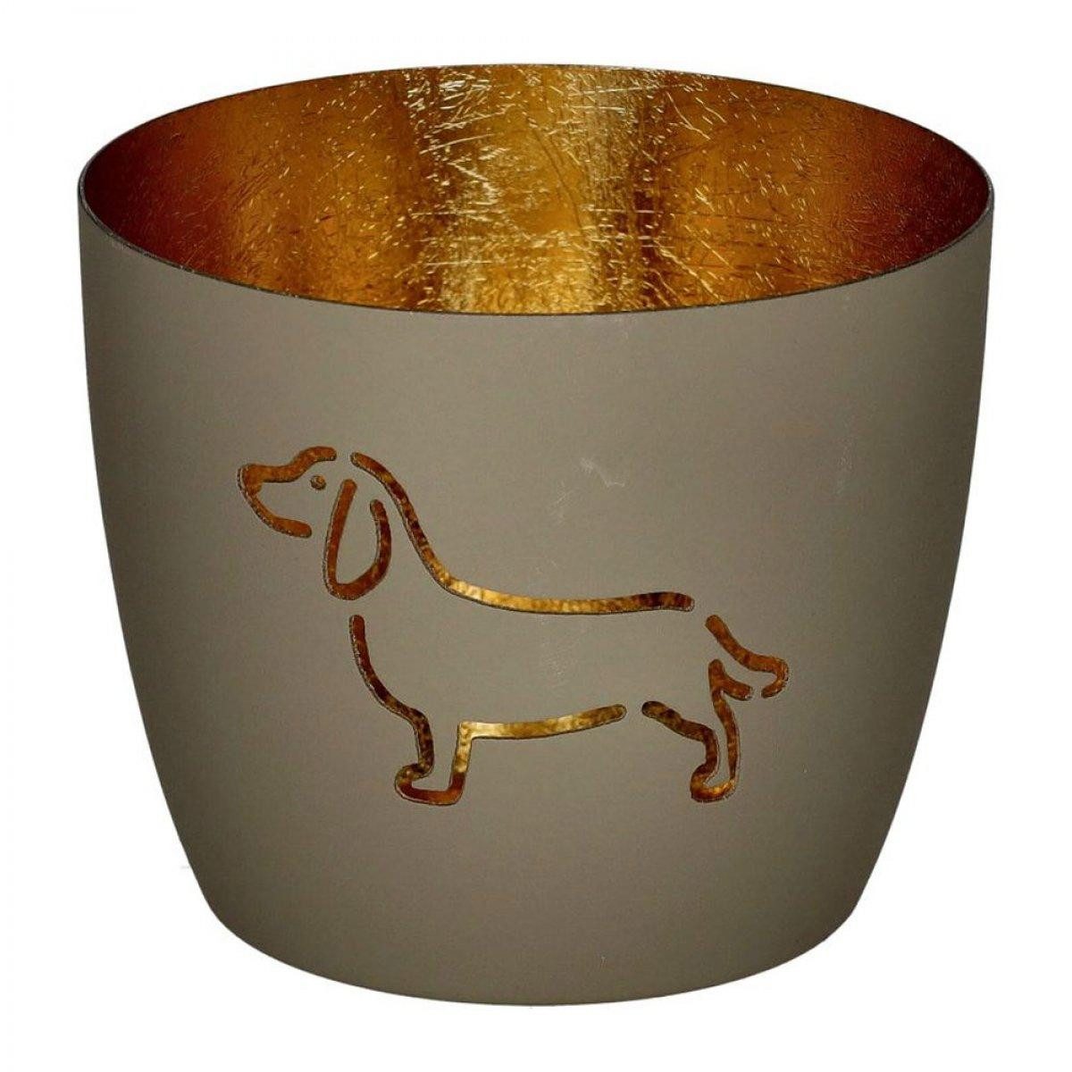 Giftcompany Kerzenhalter Windlicht Madras Dackel Sandstone Gold