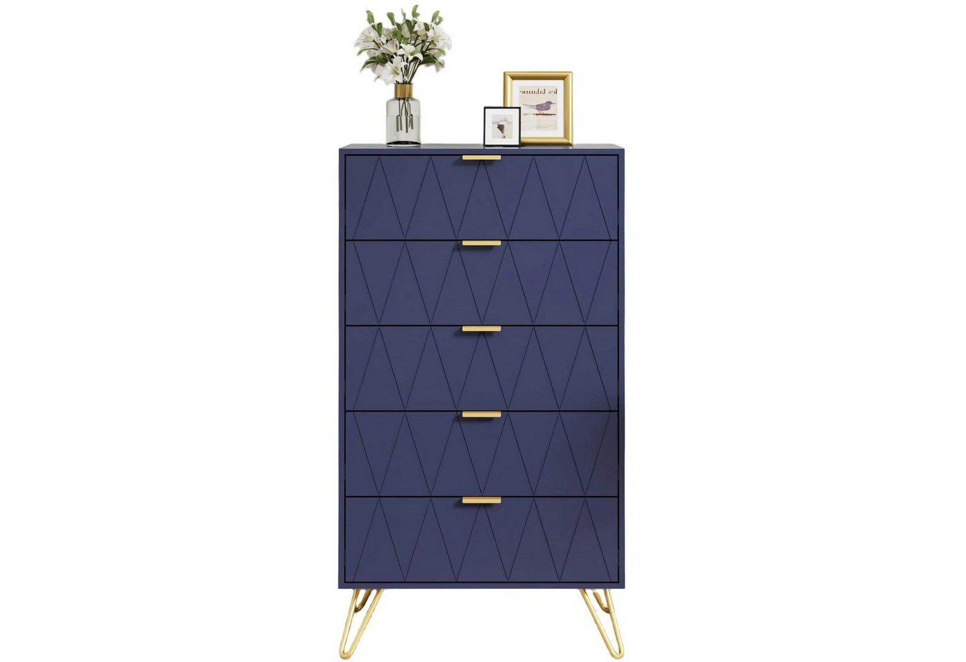 UEV Kommode mit Schubladen, Komodenschrank Schmal Beistellschrank (Mehrzweckschrank für Wohnzimmer Schlafzimmer Büro Flur, Sideboard mit Schubladen), 60x34x110cm, Schubladenschrank, Aufbewahrungsschrank, mit Kisppschutz
