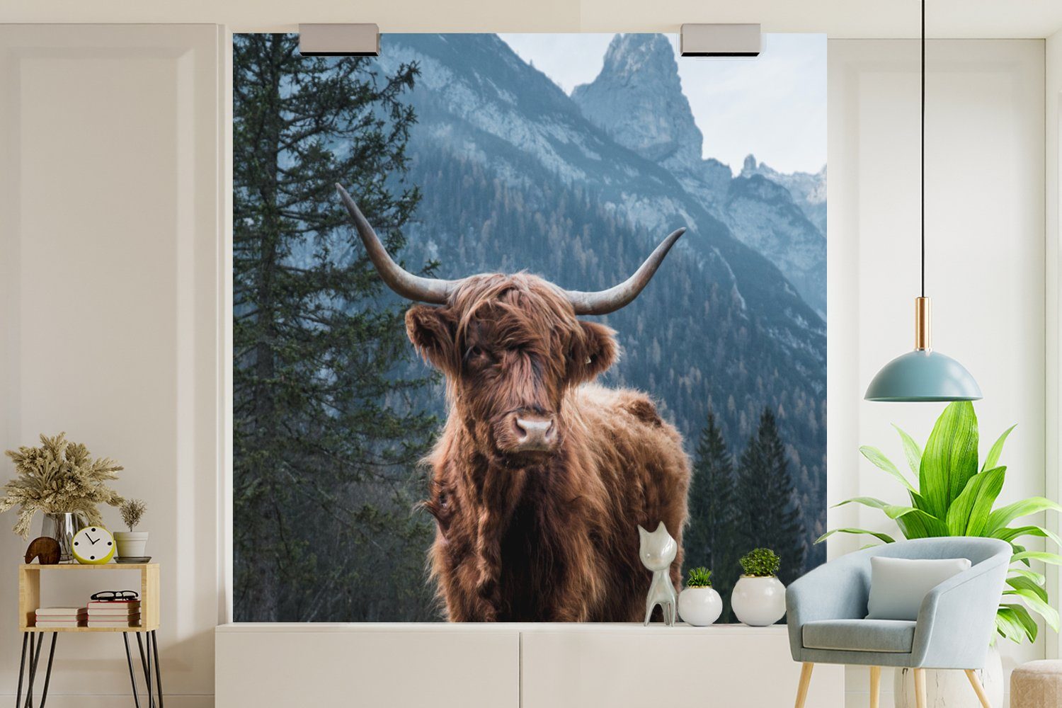 MuchoWow Fototapete Kuh Küche, Matt, Vliestapete - - Natur, Wohnzimmer bedruckt, Schottischer Schlafzimmer Highlander für St), (4 Fototapete