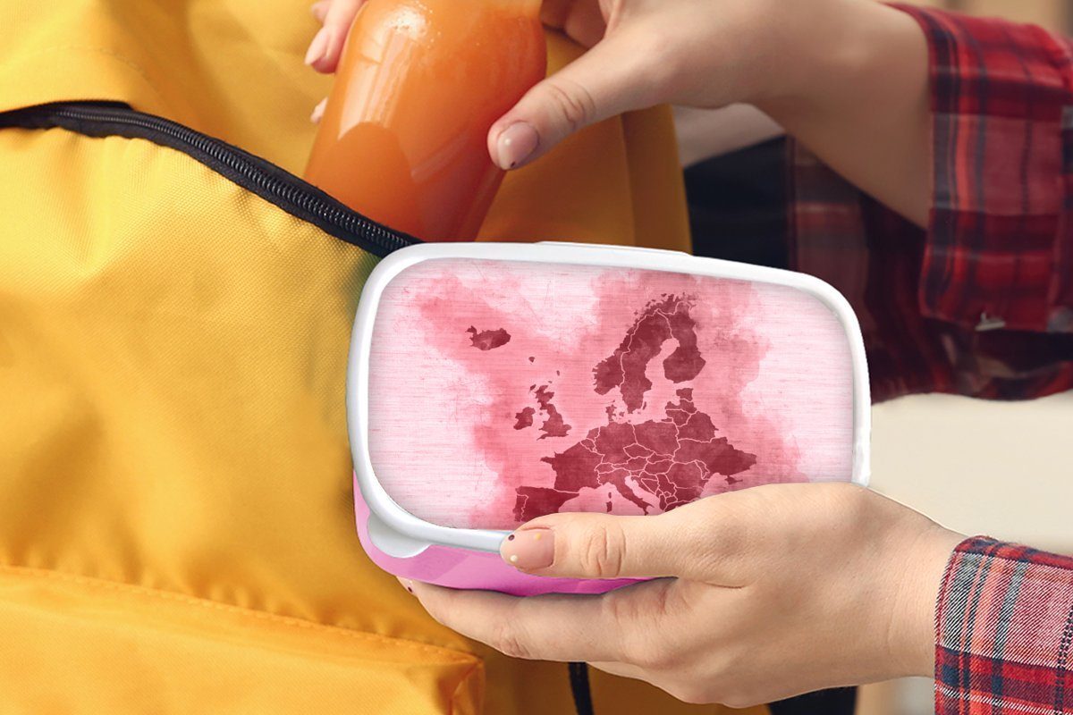 Europa (2-tlg), - Kunststoff Kunststoff, Mädchen, Snackbox, Brotdose - Lunchbox MuchoWow Kinder, für Karte Brotbox Erwachsene, Rosa,