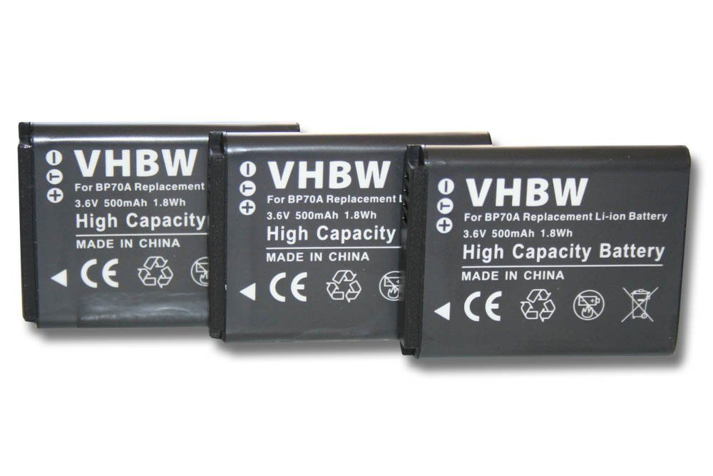 vhbw Ersatz für Samsung BP70a für Kamera-Akku Li-Ion 500 mAh (3,6 V)