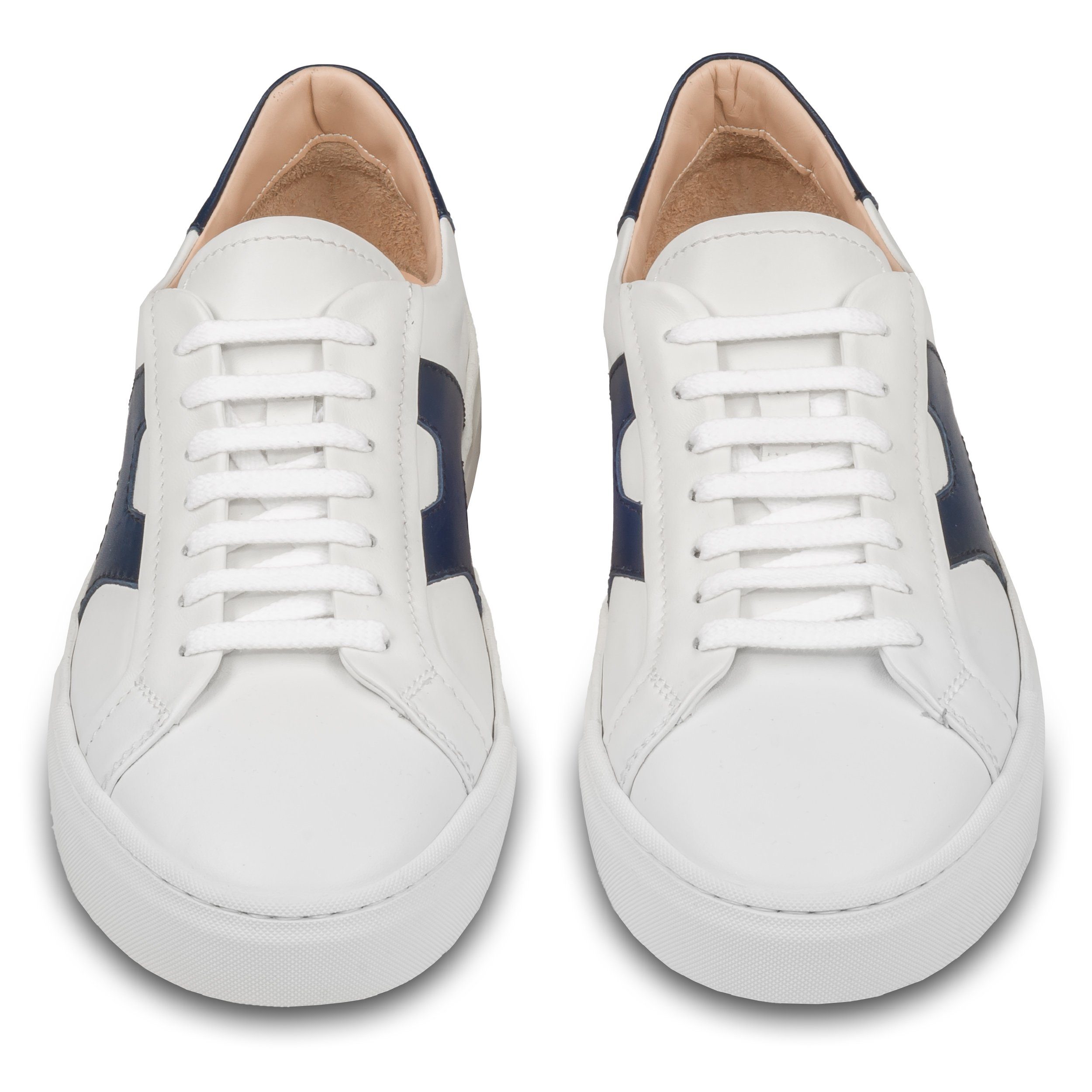 ROSSANO BISCONTI Herren Kalbsleder Sneaker - creme weiß mit blau, handgefertigt Sneaker Handgefertigt in Italien