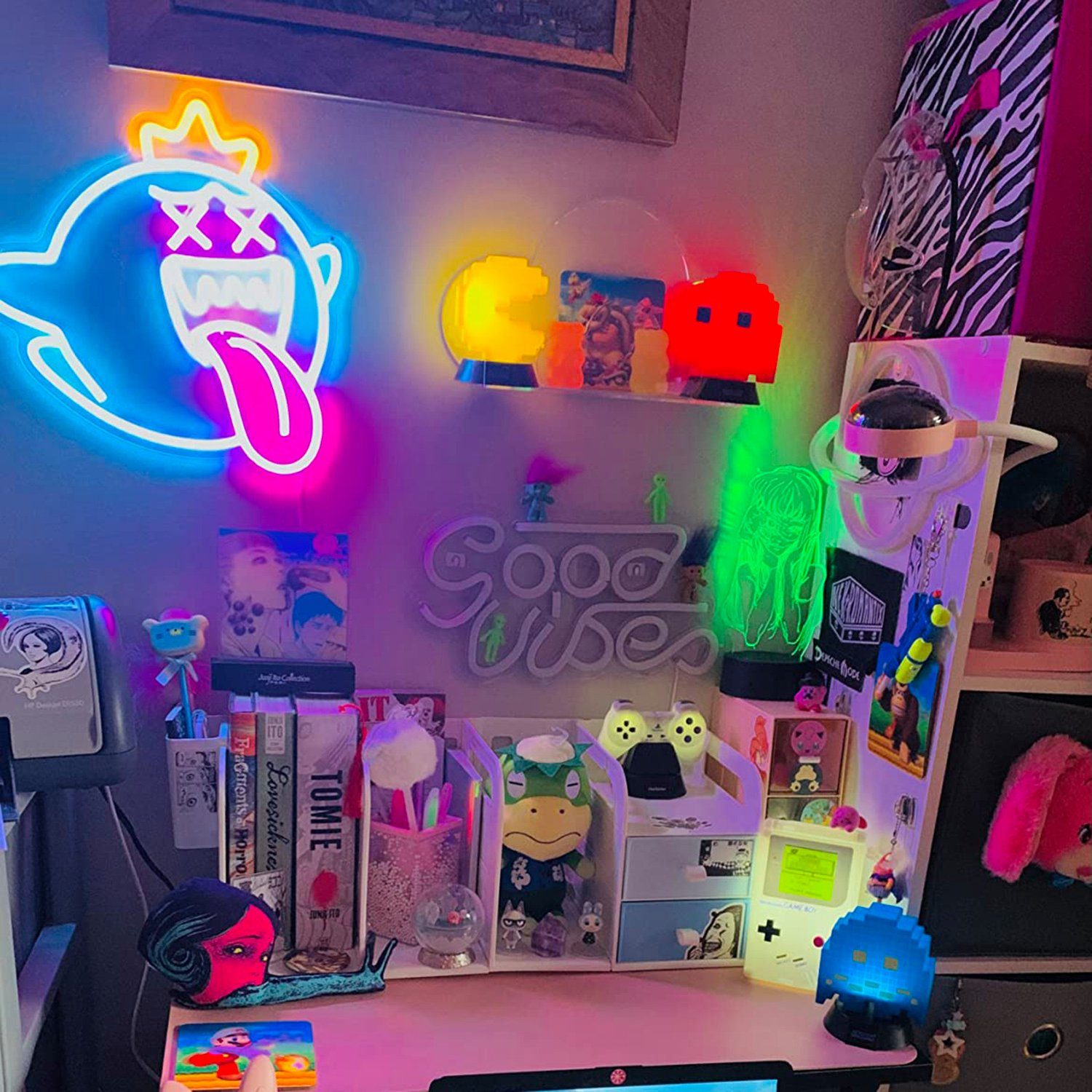 Gaming Deko, Sign, Schild, Geburtstagsfeier Neon Cave Weihnachtsgeschenk Neon LED Zone Dekoobjekt für Blau Man Halloween King Boo MUPOO Gaming