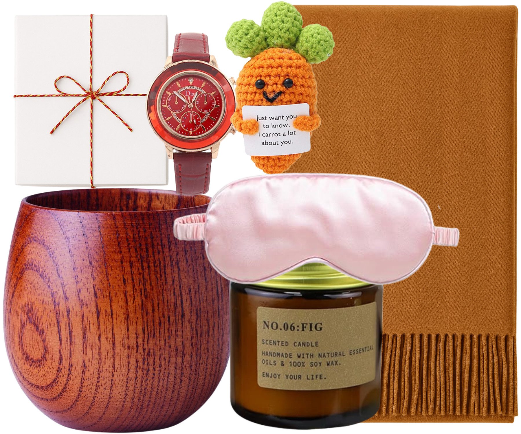 Quality Elegance Schal GESCHENKSET Wellness Box mit Decke Bambus Tasse Kerze Schlafmaske, (Set, 6-St)