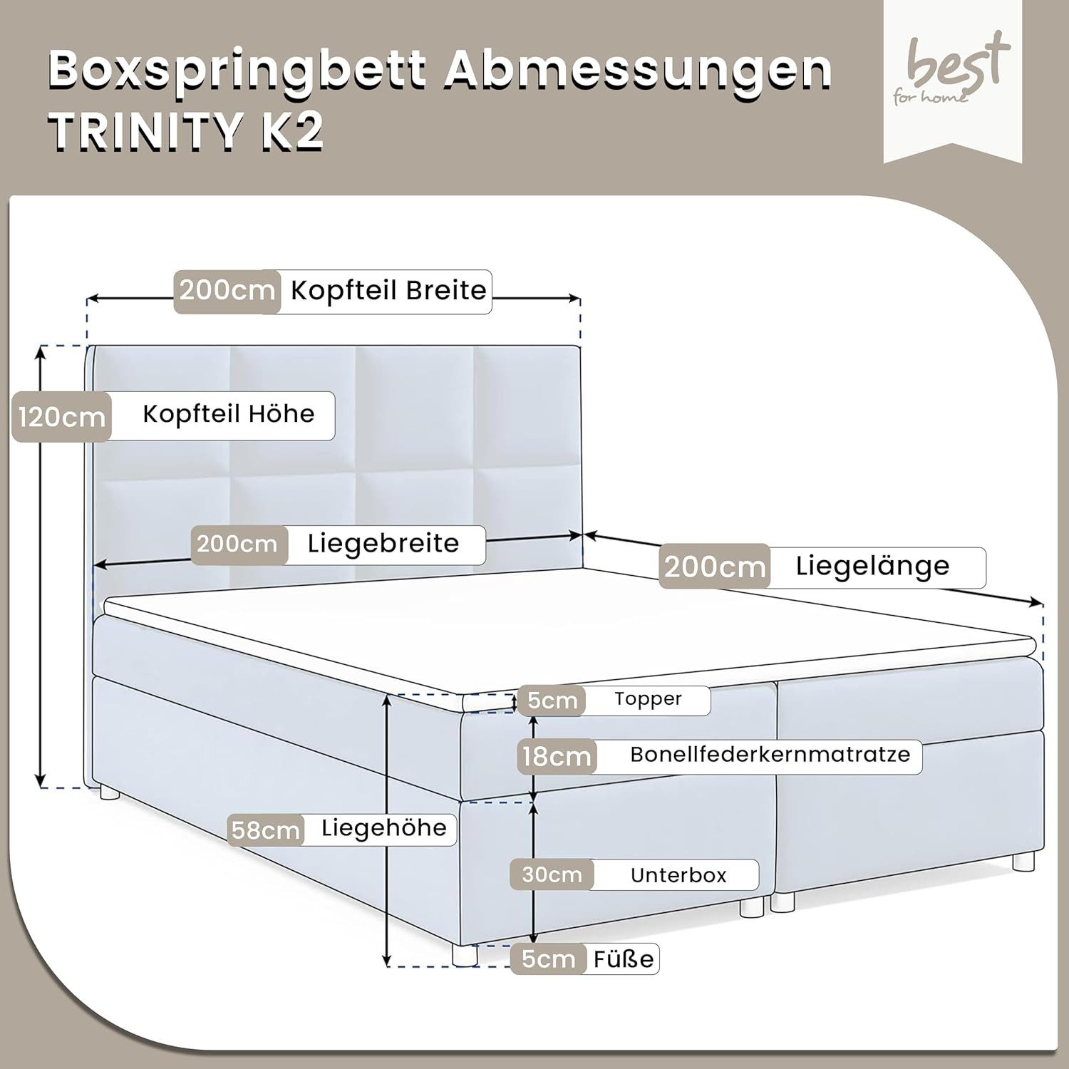 Best for Home Boxspringbett mit Bettkasten Trinity K2 Bonell-Matratze inkl. günstig online kaufen