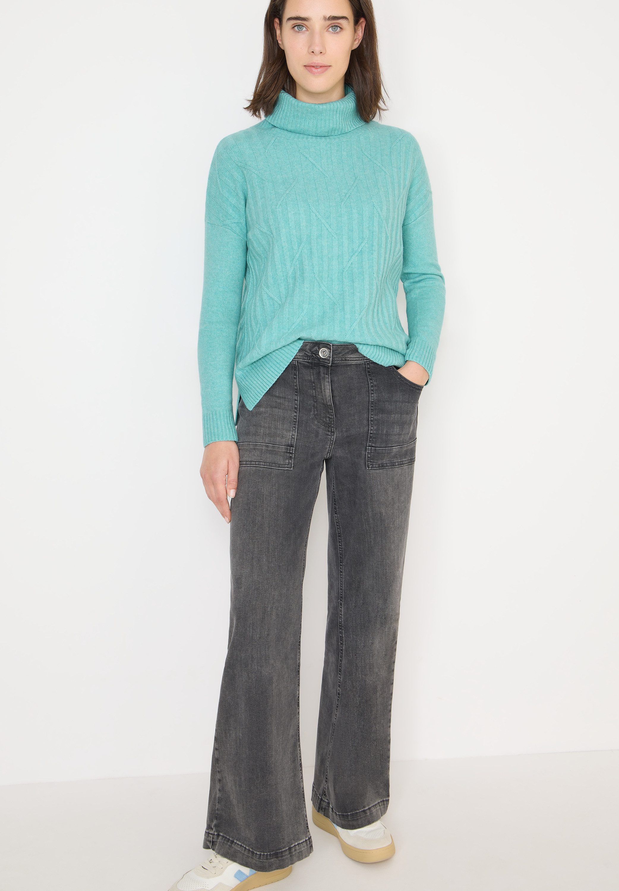 CECIL Rollkragenpullover mit Strick-Muster und Umlegekragen