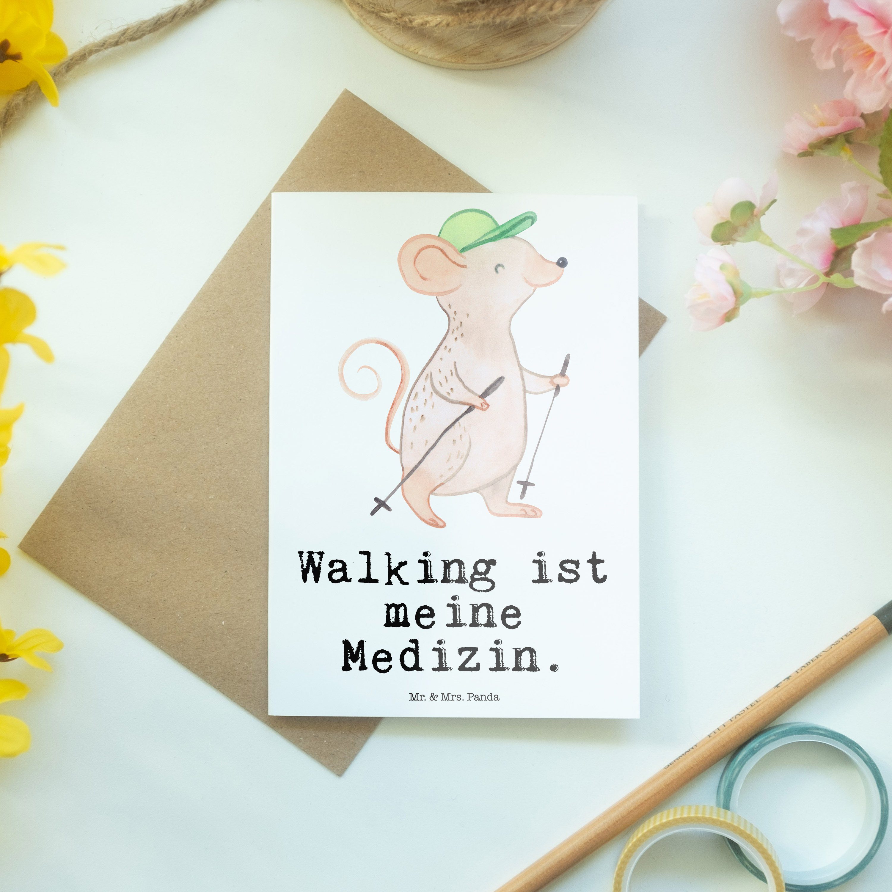 Mr. & Mrs. Panda Grußkarte Maus Weiß - Walking Geschenk, - Klappkarte, Medizin Gehen schnelles