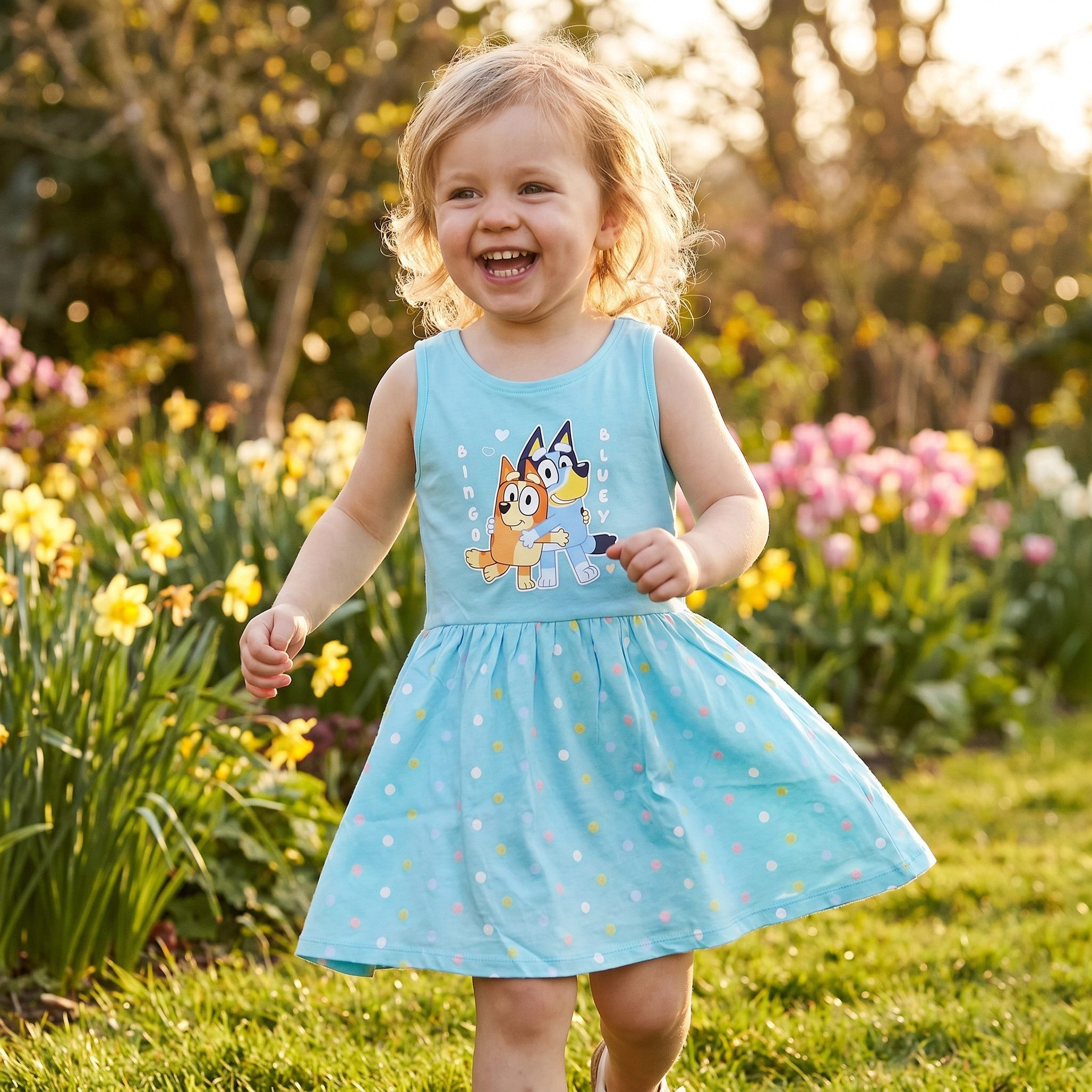 Bluey Sommerkleid Bluey Bingo Kinder Mädchen kurzarm Kleid Sommerkleid 100% Baumwolle, Gr. 92 bis 116
