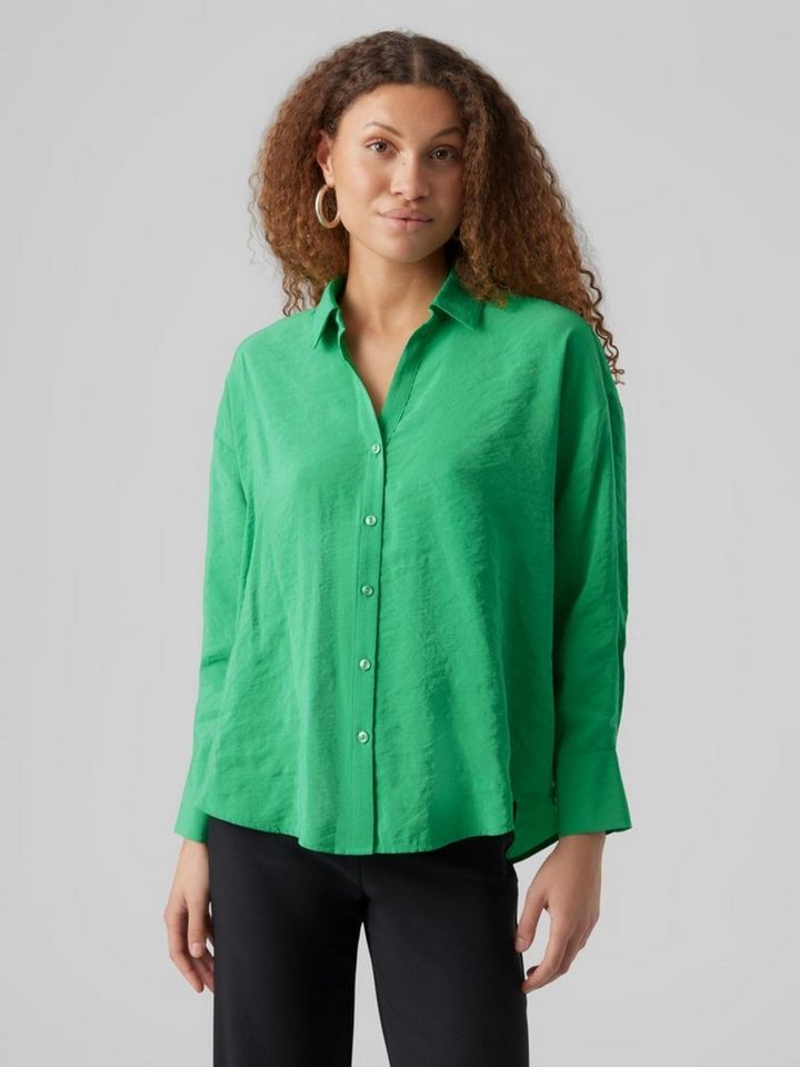 Vero Moda Blusenshirt Legere Hemdbluse Oversized Shirt Seidig VMQUEENY 6934  in Grün-3, Verlängerte Rückenpartie