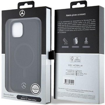 Mercedes Handyhülle Cover Case iPhone 14 MagSafe kompatibel Echtleder schwarz 6,1 Zoll, Kantenschutz