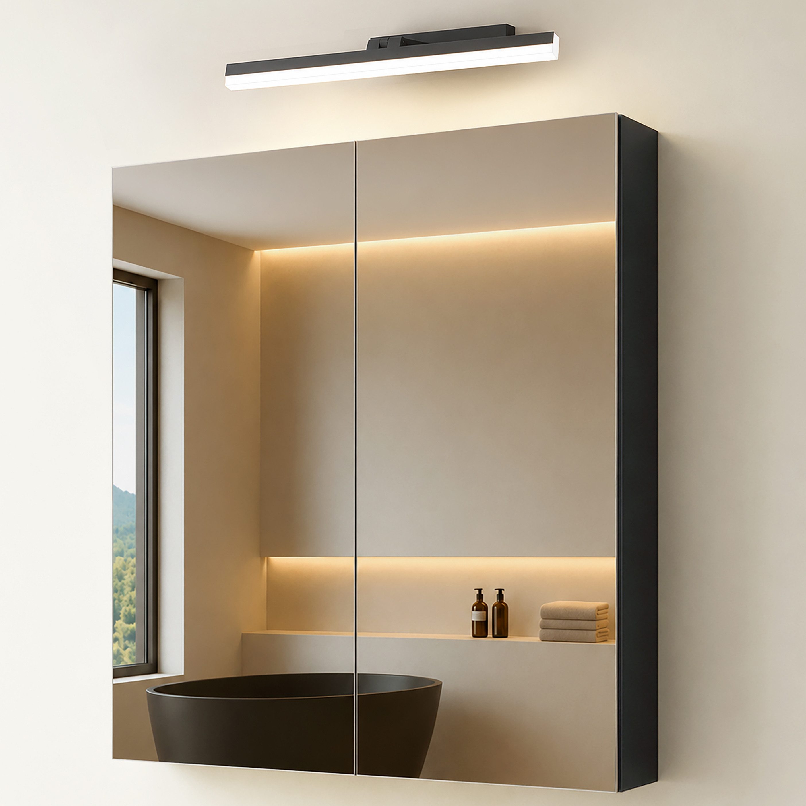 Mai & Mai Spiegelschrank Badschrank mit Spiegellampe Spiegelleuchte 180° Drehbar LED Badlampe
