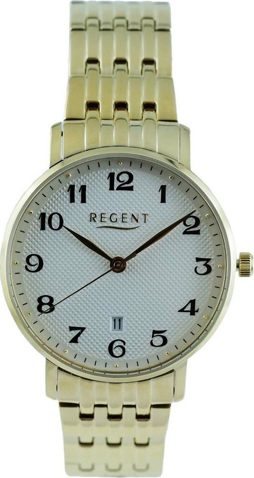Regent Quarzuhr Regent Herren Armbanduhr Analog, Herren Armbanduhr rund,  extra groß (ca. 39mm), Metallarmband, Datum