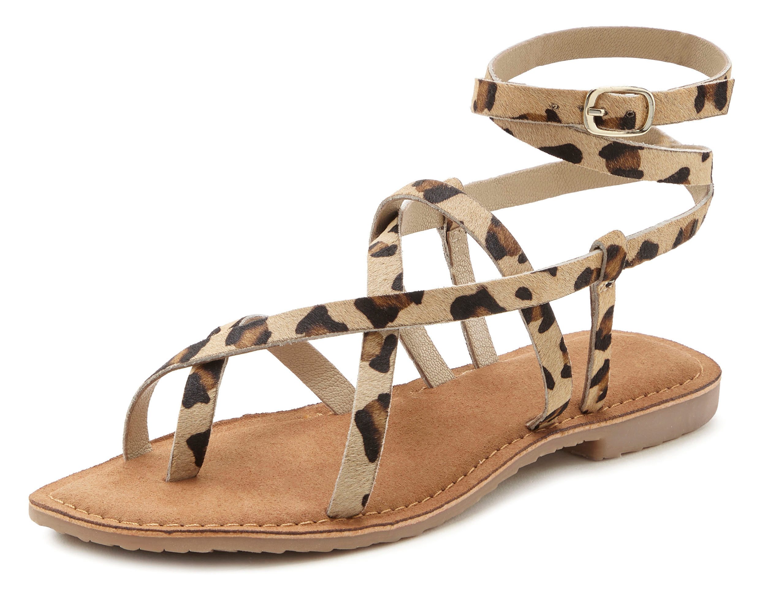 French Connection Sandalette, Sommerschuhe, offener Schuh, Ledersandale Sandale NEU aus hochwertigem Leder in modischem Leo-Look