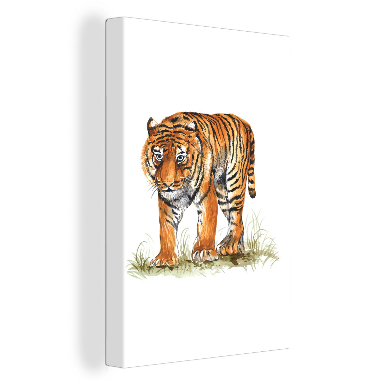 OneMillionCanvasses® Leinwandbild Tiger - Kopf - Gras, (1 St), Leinwandbild fertig bespannt inkl. Zackenaufhänger, Gemälde, 20x30 cm