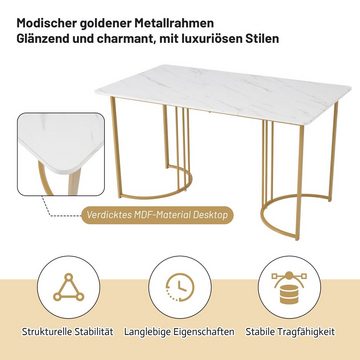 REDOM Esstisch Rechteckiger Esstisch aus Moderner Marmor Küchentisch, mit Metallbeinen für Esszimmer Wohnzimmer