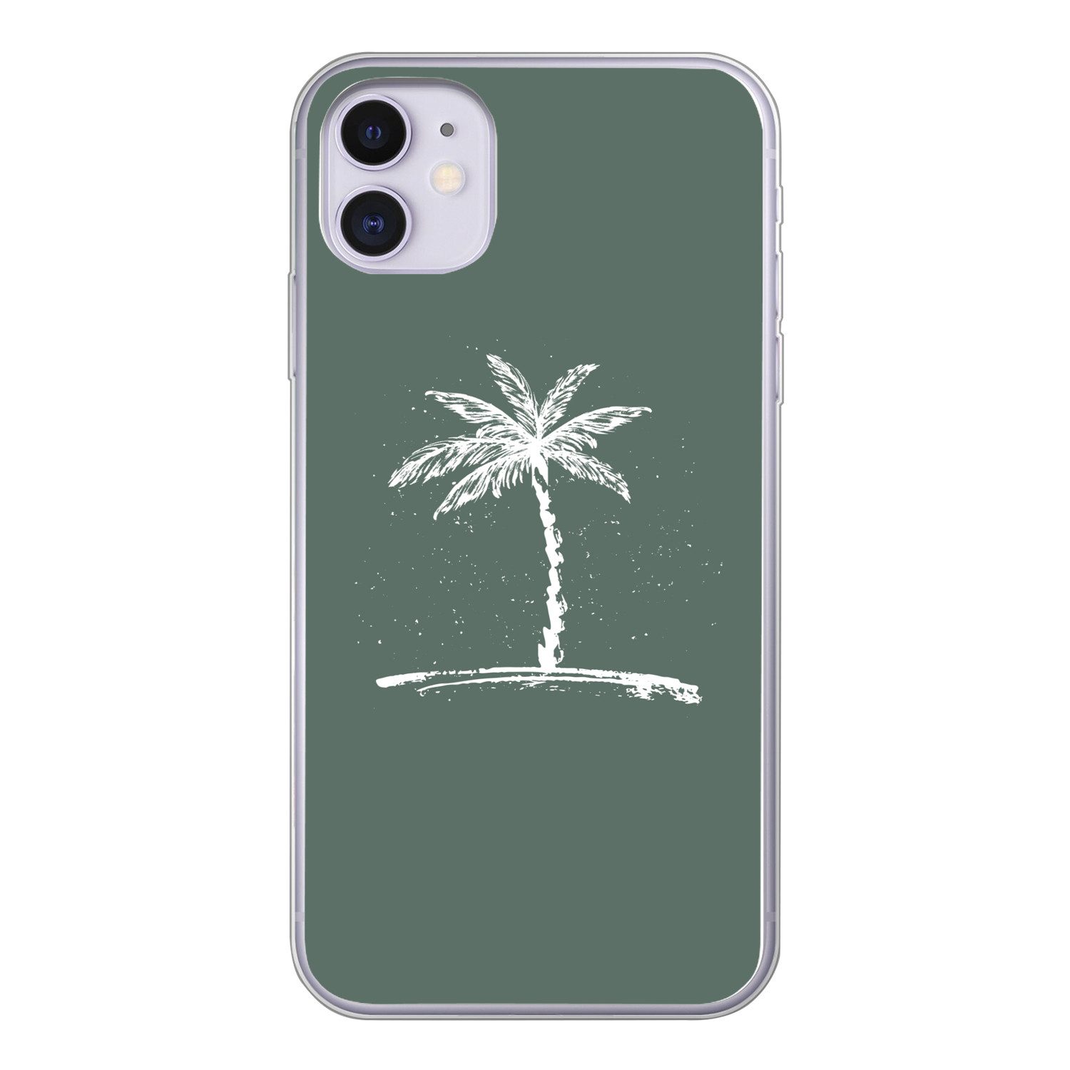 MuchoWow Handyhülle für Apple iPhone 11 Palme - Weiß - Grün - Tropisch, Smartphone-Bumper, Print, Handy Schutzhülle Dünn