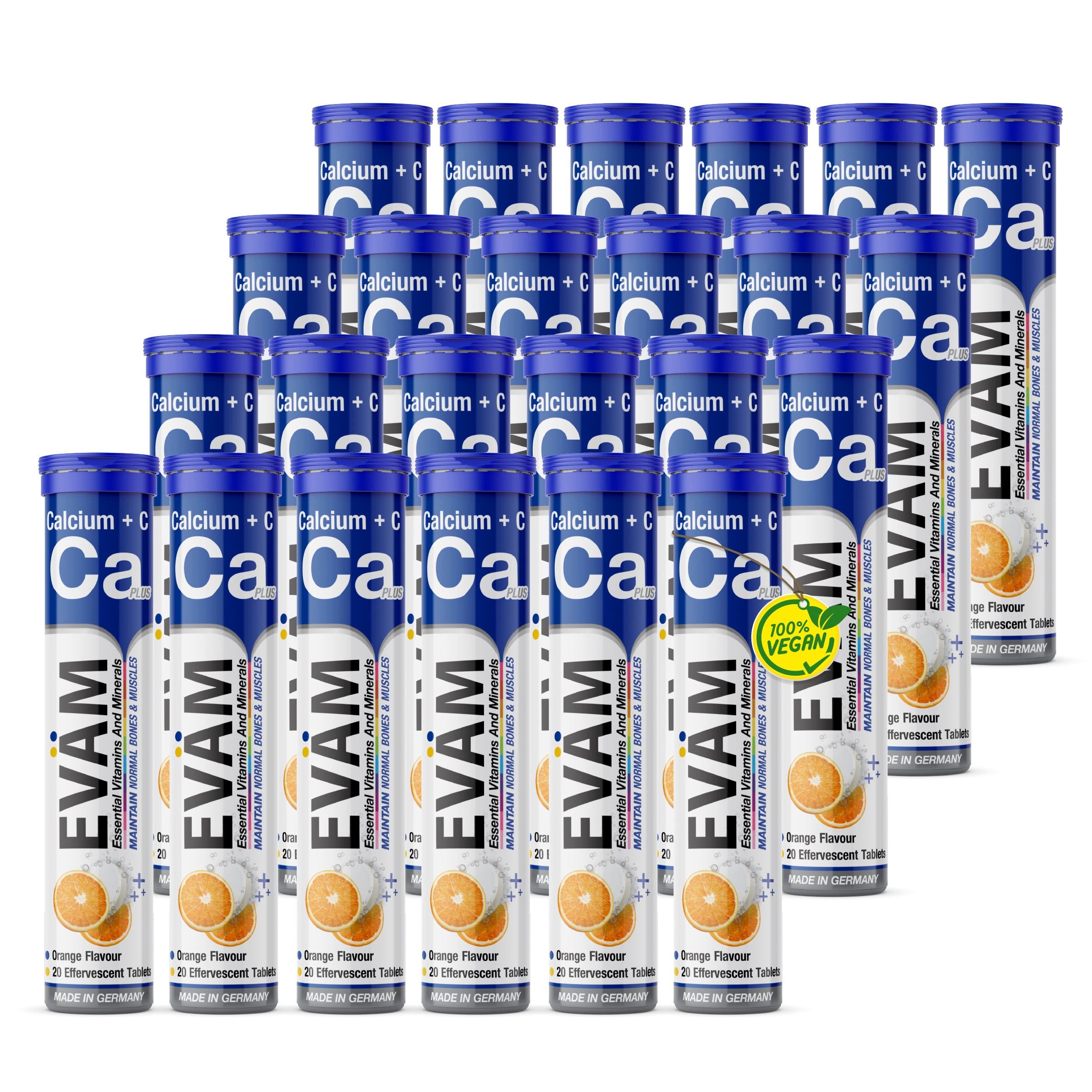 EVÄM Calcium + Vitamin C Brausetabletten, Orange, vegan Brausetabletten, 24 er Packung à 20 St., 1968 g, Made in Germany