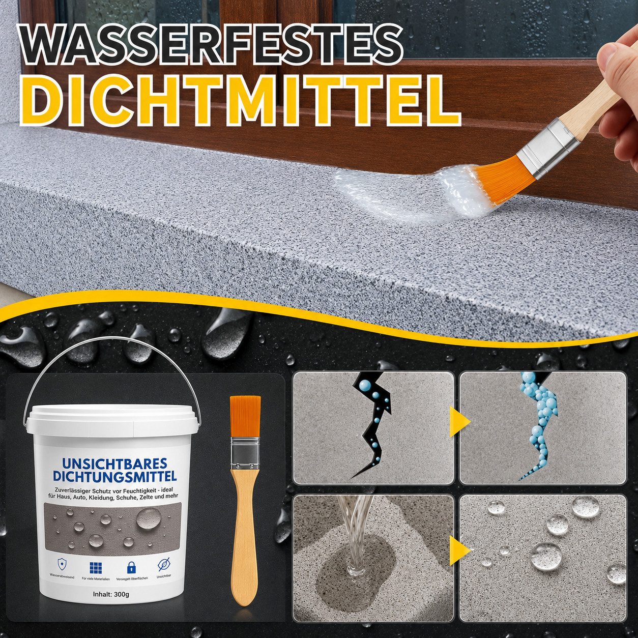 Geschenkehöhle Reparaturmasse 300g Dichtmittel Wasserfest - Unsichtbare Abdichtung Schnelltrocknend, Flüssigspachtel / Dichtmittelpaste, Unbenutzt, Original-verpackt, Neu, (1-tlg), für alle Oberflächen geeignet - Ideal für Bad, Küche, Garten & Outdoor
