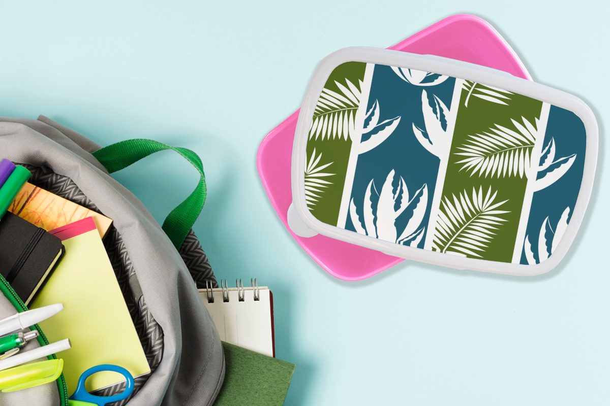Kunststoff, Brotdose Lunchbox für Blätter Hawaii, Erwachsene, Kinder, - Mädchen, Snackbox, Brotbox - MuchoWow rosa Gestaltung Kunststoff (2-tlg), Tropisch -