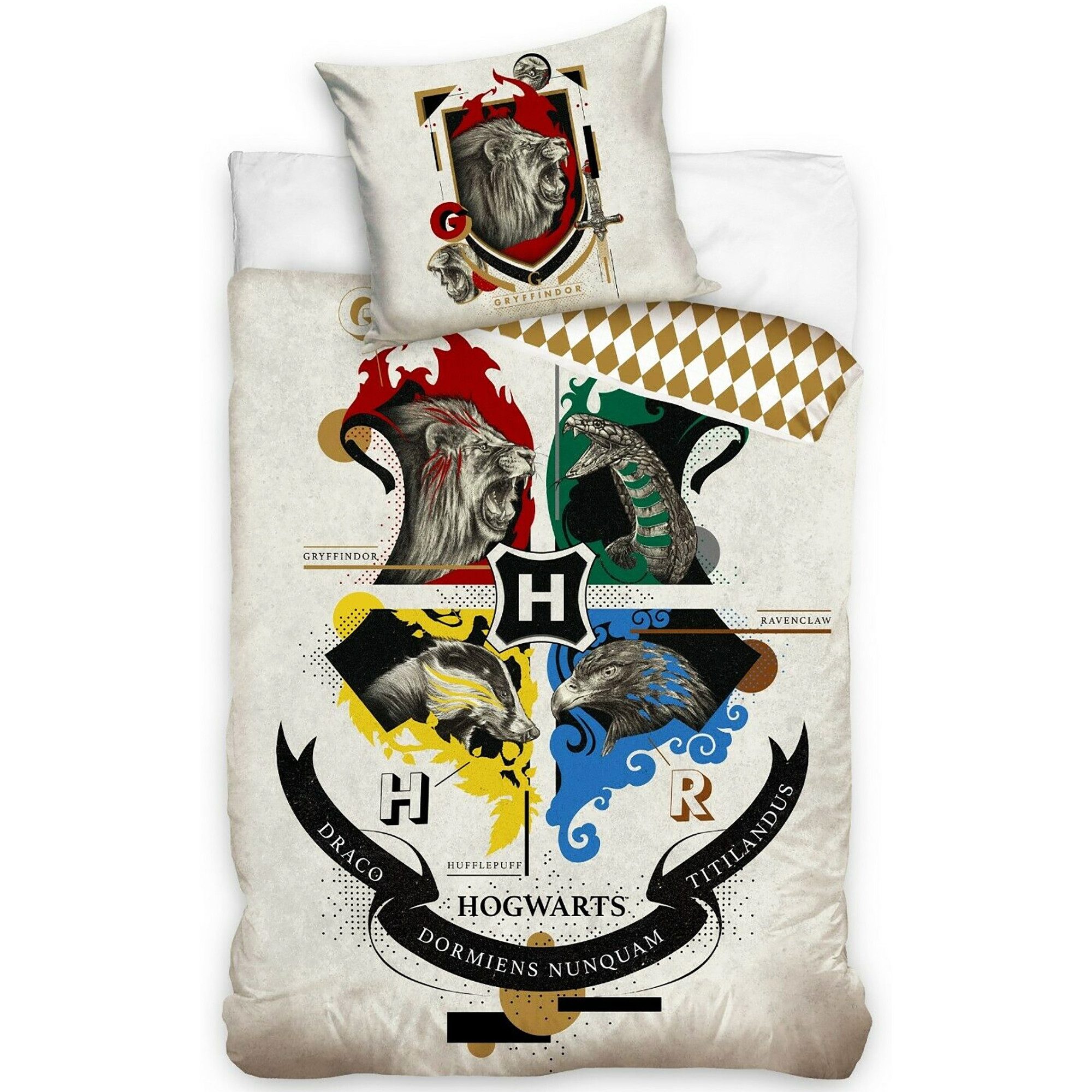BERONAGE Kinderbettwäsche Harry Potter Houses Bettwäsche Linon / Renforcé 147 Bettbezug School, 100% Baumwolle, 2 teilig, 135x200 + 80x80 cm