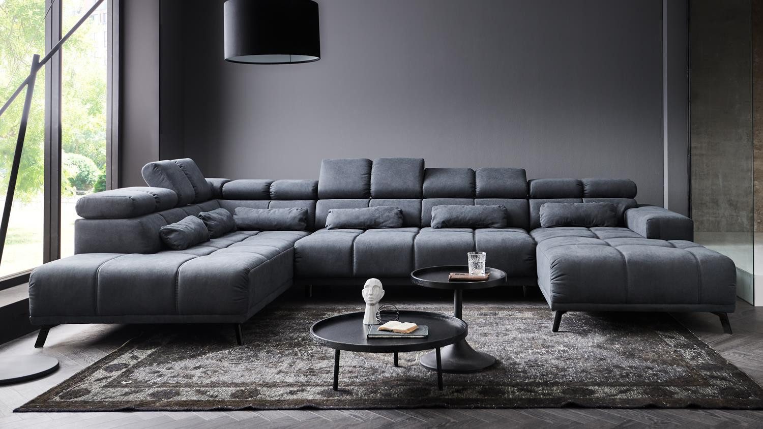 Iwaniccy Wohnlandschaft Wohnlandschaft Speed grau elektrische Sitztiefenverstellung ca. 375 cm