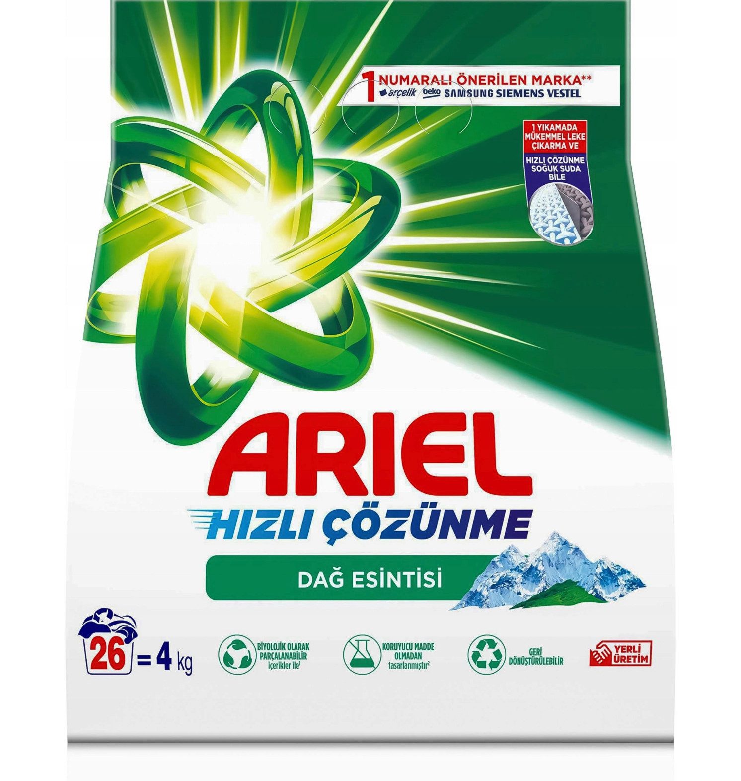 KomfortHome Ariel Mountain Spring 4kg Waschpulver für Weißes Fleckentfernung Vollwaschmittel (50 Waschladungen kraftvolle Fleckenentfernung strahlend weiß naturinspirierter Duft)