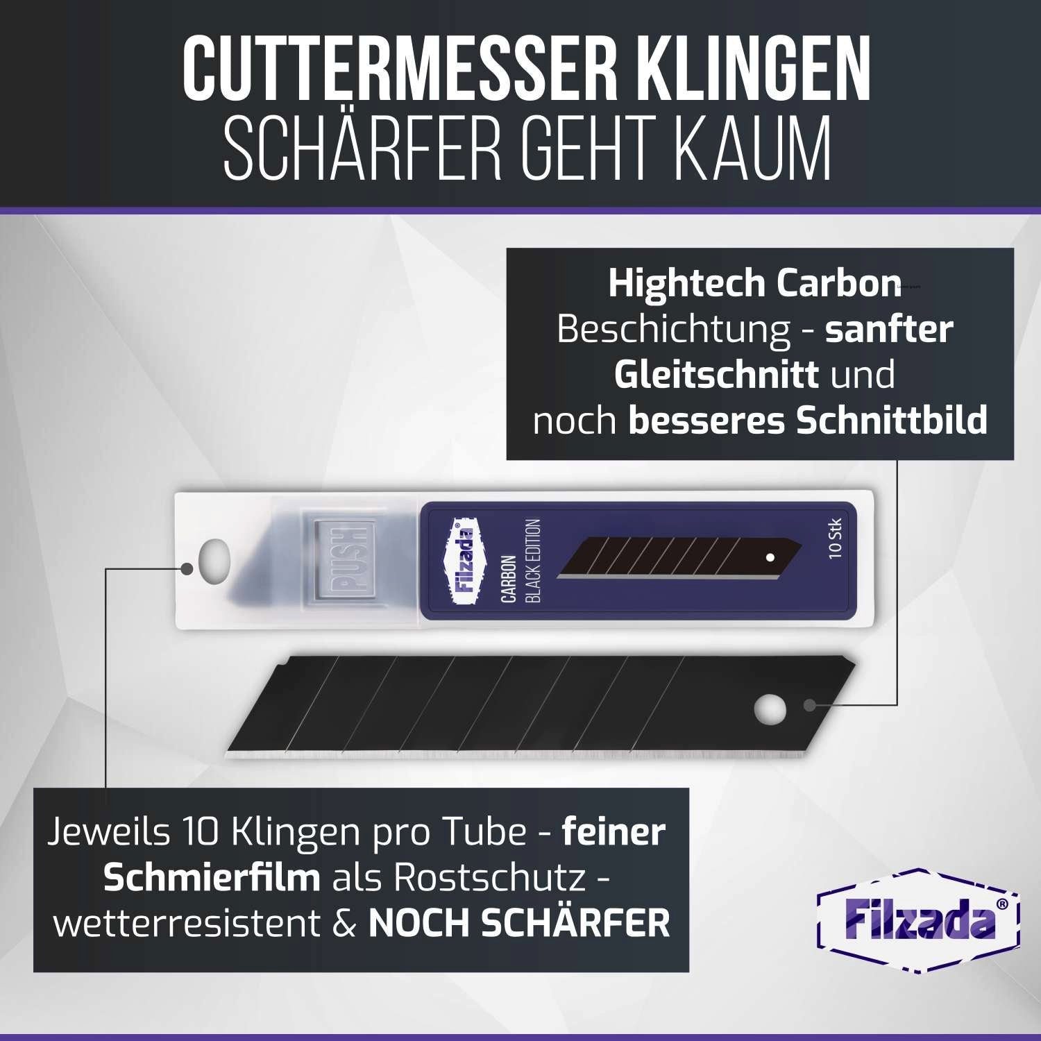 Filzada Cuttermesser Klingen Cutterklingen 50x 18mm Cuttermesser Carbonstahl Abbrechklingen