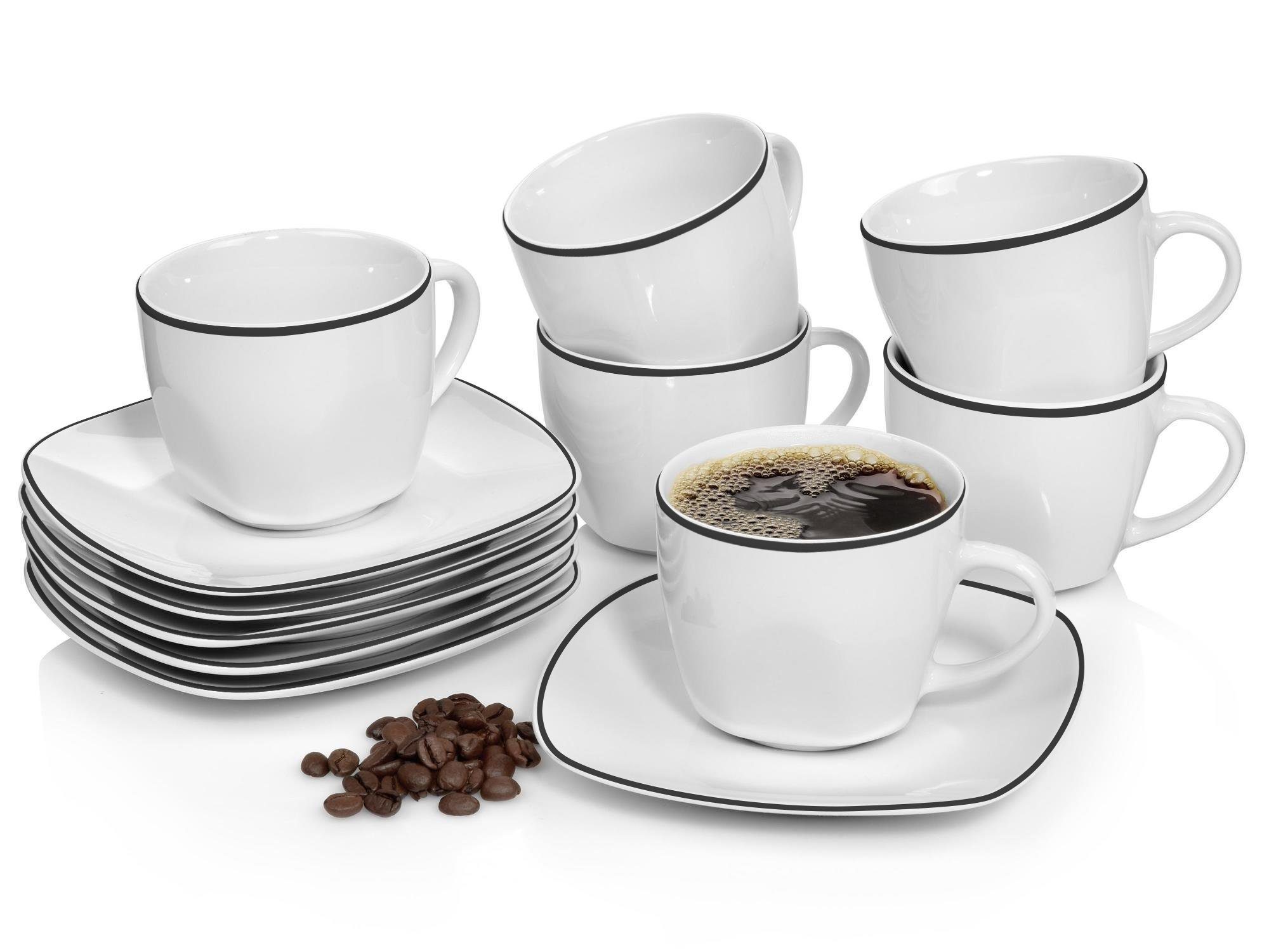 SÄNGER Kaffeeservice Bilgola Black Rim Kaffeetassen Set (12-tlg), 6 Personen, Porzellan, 150ml, spülmaschinengeeignet
