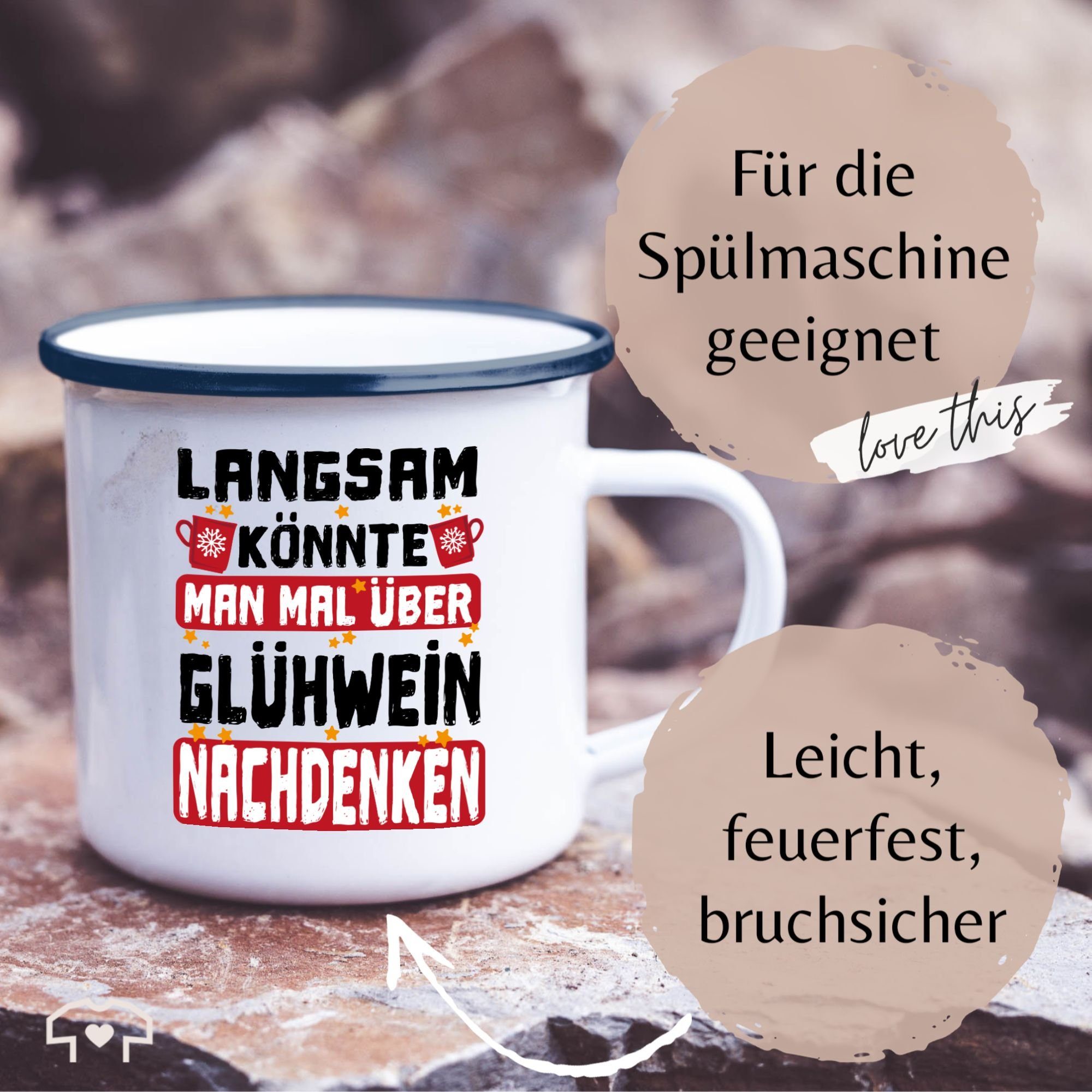 Glühwein Weihnachtstasse schwarz/rot, über Langsam Blau Tasse nachdenken - Stahlblech, mal Shirtracer man 3 könnte Weiß