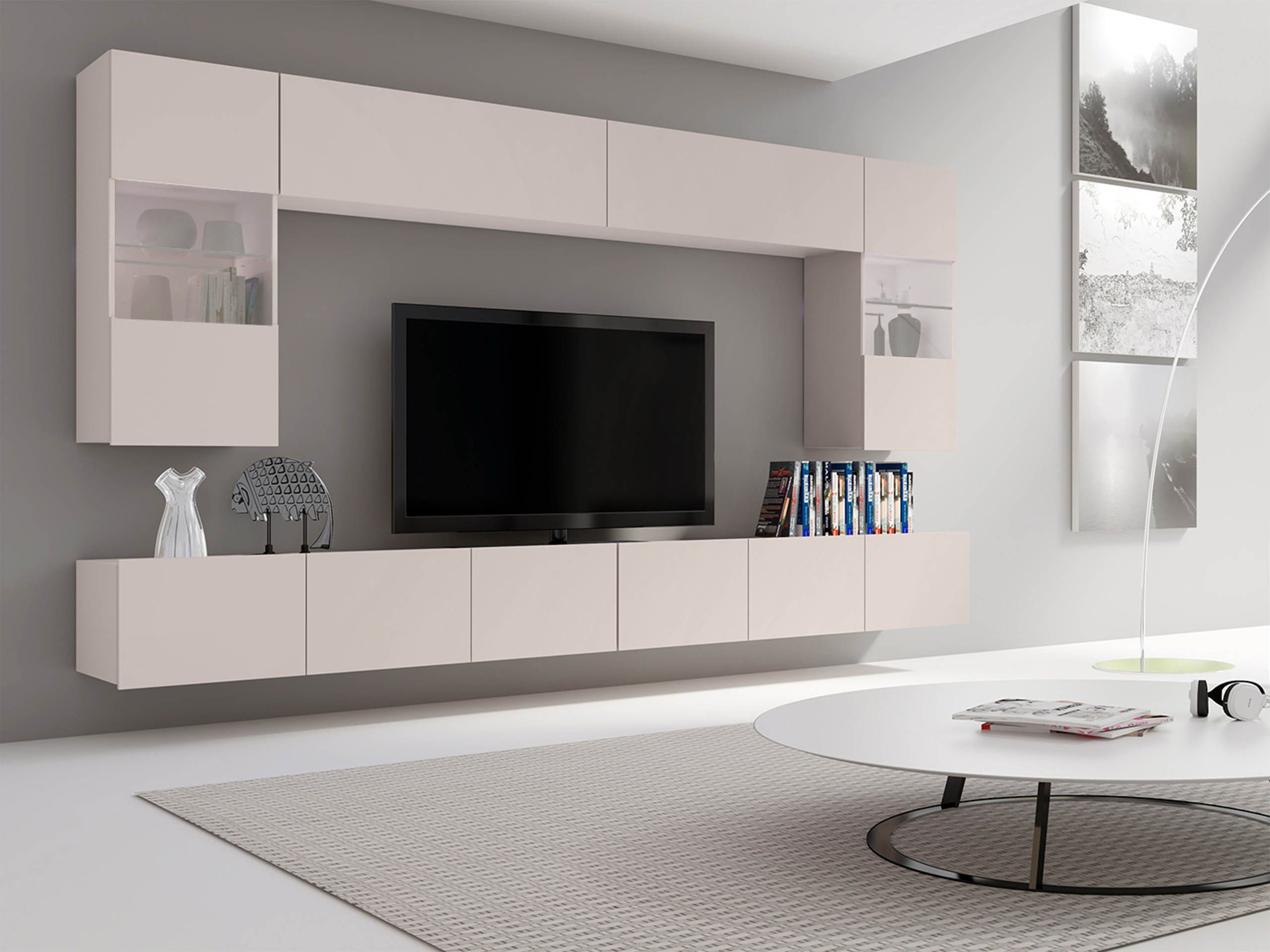 MIRJAN24 Wohnwand Calabrini I, (6er-Set, 2x TV-Lowboard, 2x Wandregal, 2x Hängevitrine), LED-Beleuchtung als Option